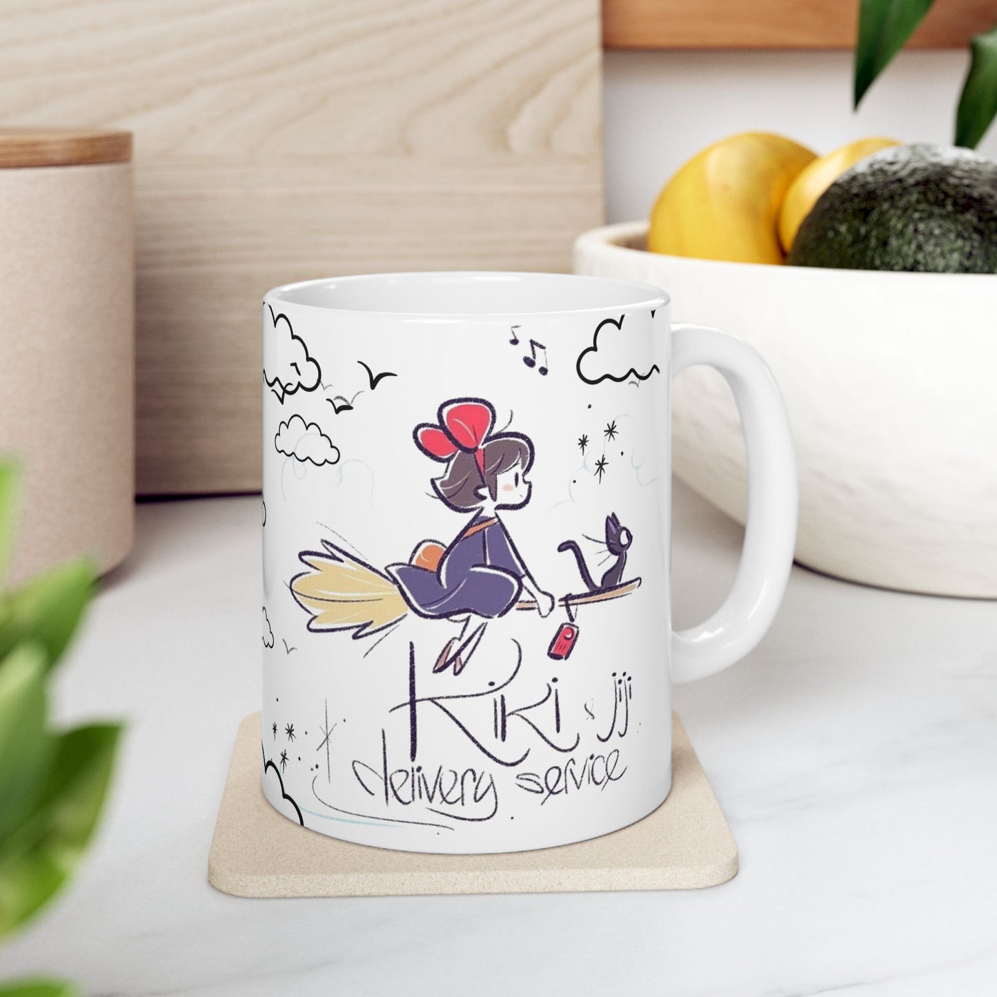 Kiki's Delivery Service Sketch Mug – Studio Ghibli Anime Cup – 11oz & 15oz Ceramic Coffee Mug Gift