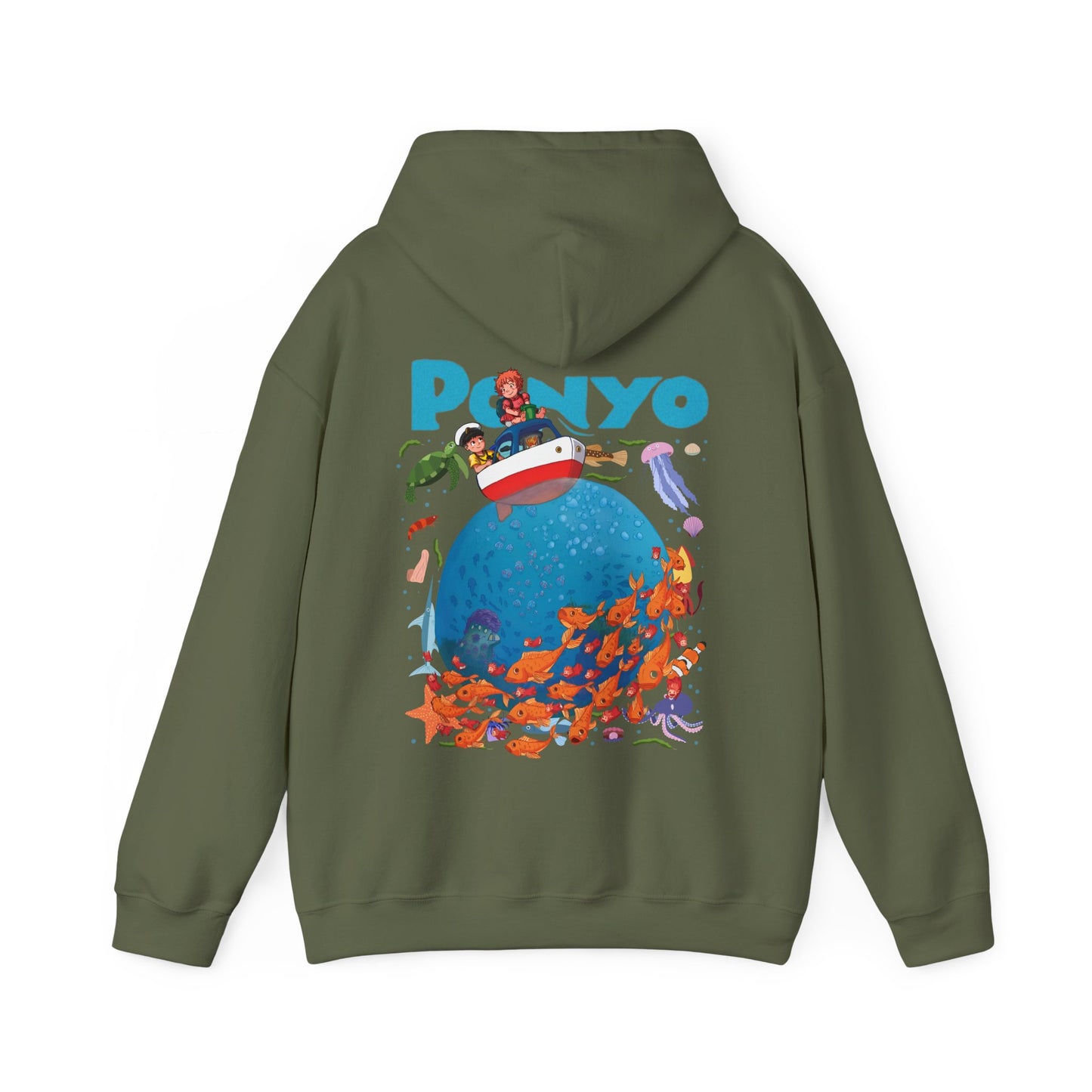 Ponyo and Sosuke Boat Back Print Hoodie – 100% Cotton Studio Ghibli Inspired Pullover