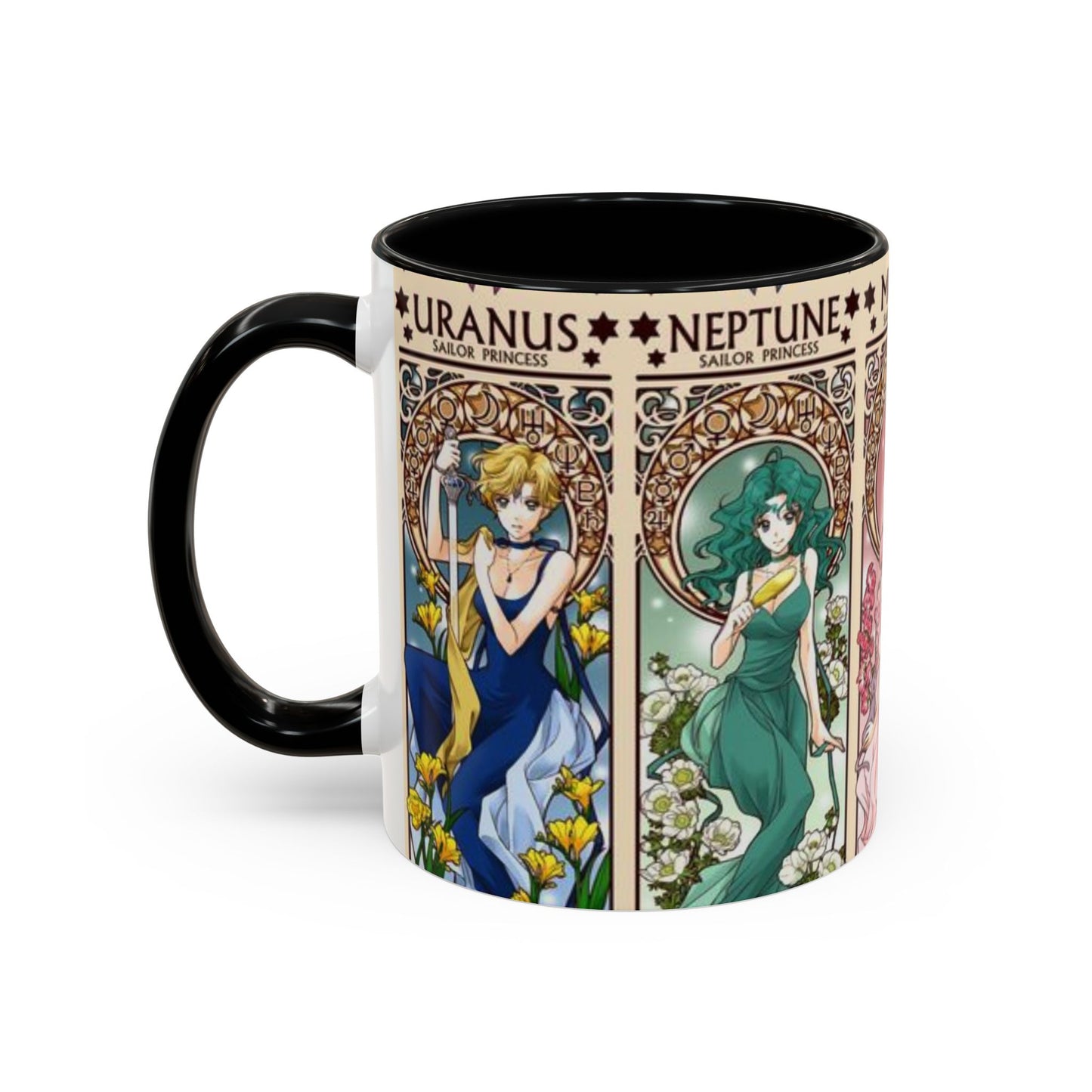 Sailor Moon Outer Guardians Accent Mug – Uranus Neptune Pluto Saturn – Color Handle Anime Cup 11oz 15oz
