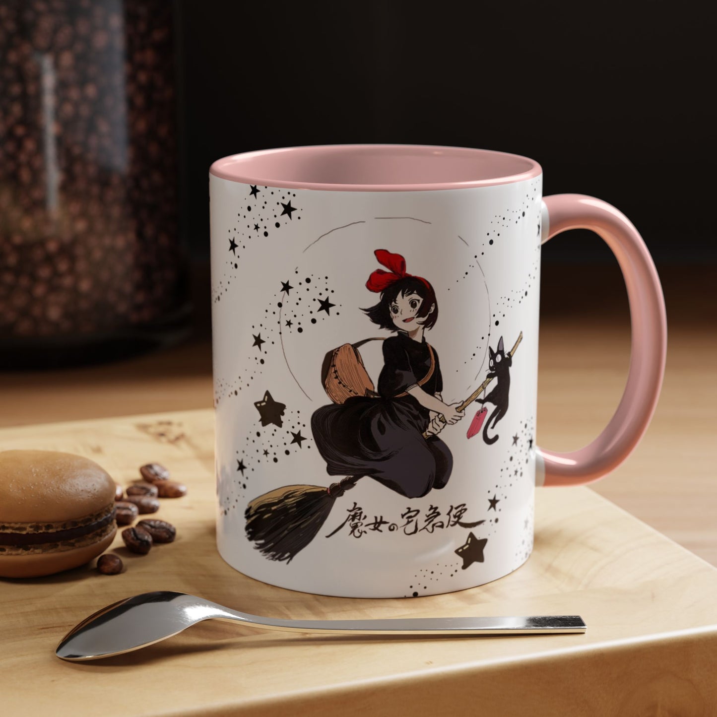 Kiki’s Delivery Service Accent Mug – 11oz & 15oz Ceramic Cup with Colored Handle – Studio Ghibli Anime Gift