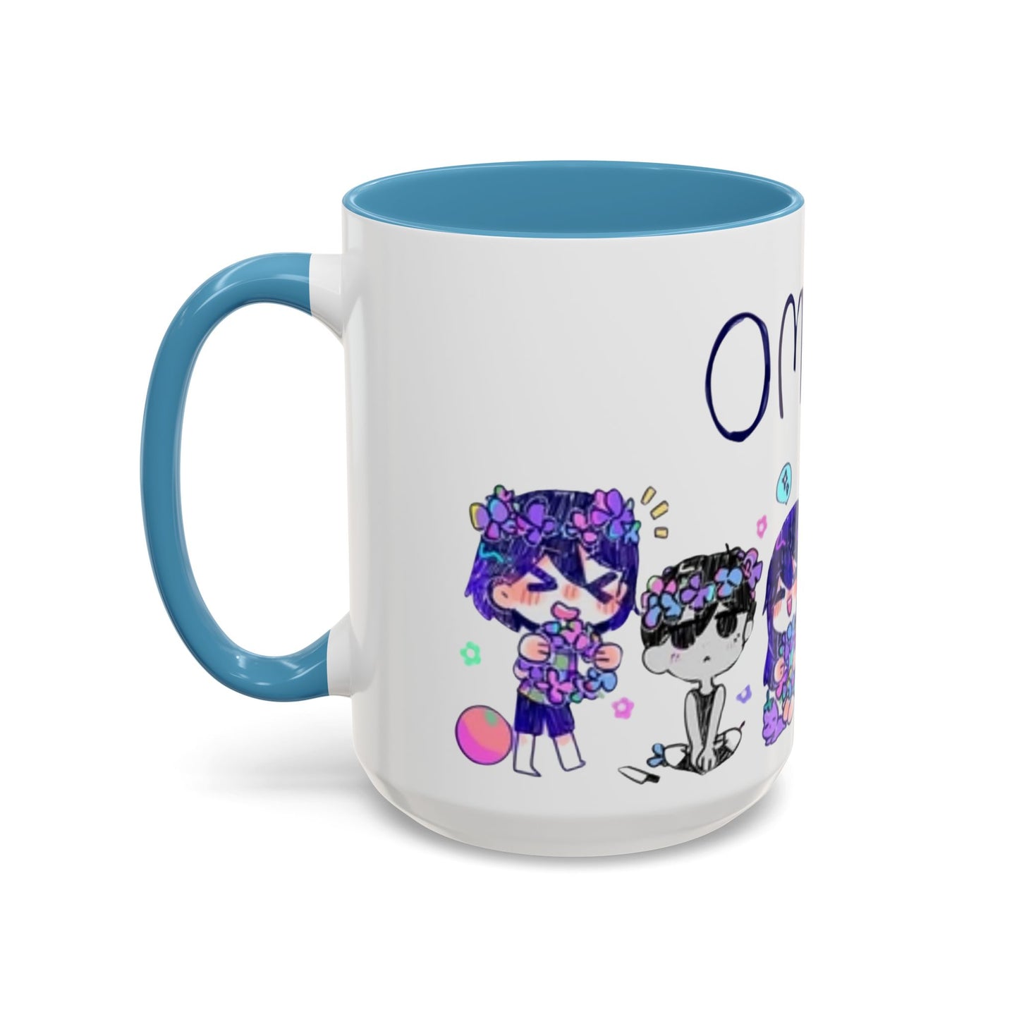 Family Omori Accent Handle Mug – 11oz & 15oz Color Handle Ceramic Cup – Cute Indie Game Gift for Omori Fans