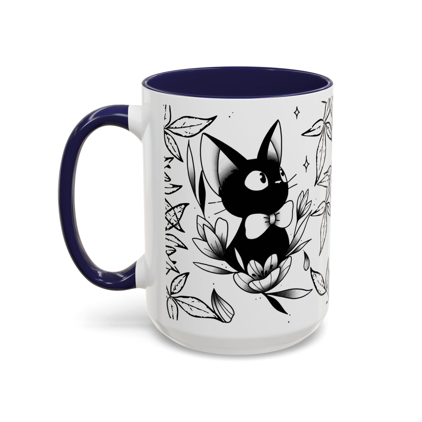 Jiji Cat Studio Ghibli Mug – 11oz & 15oz Accent Handle Coffee Cup – Cute Kiki’s Delivery Service Gift