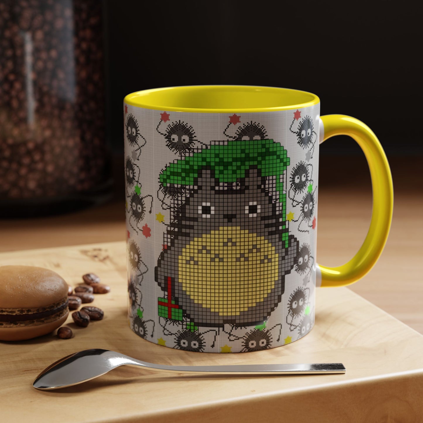 Totoro & Soot Sprites Accent Mug – Color Handle Studio Ghibli Cup – 11oz & 15oz Ceramic Anime Coffee Gift