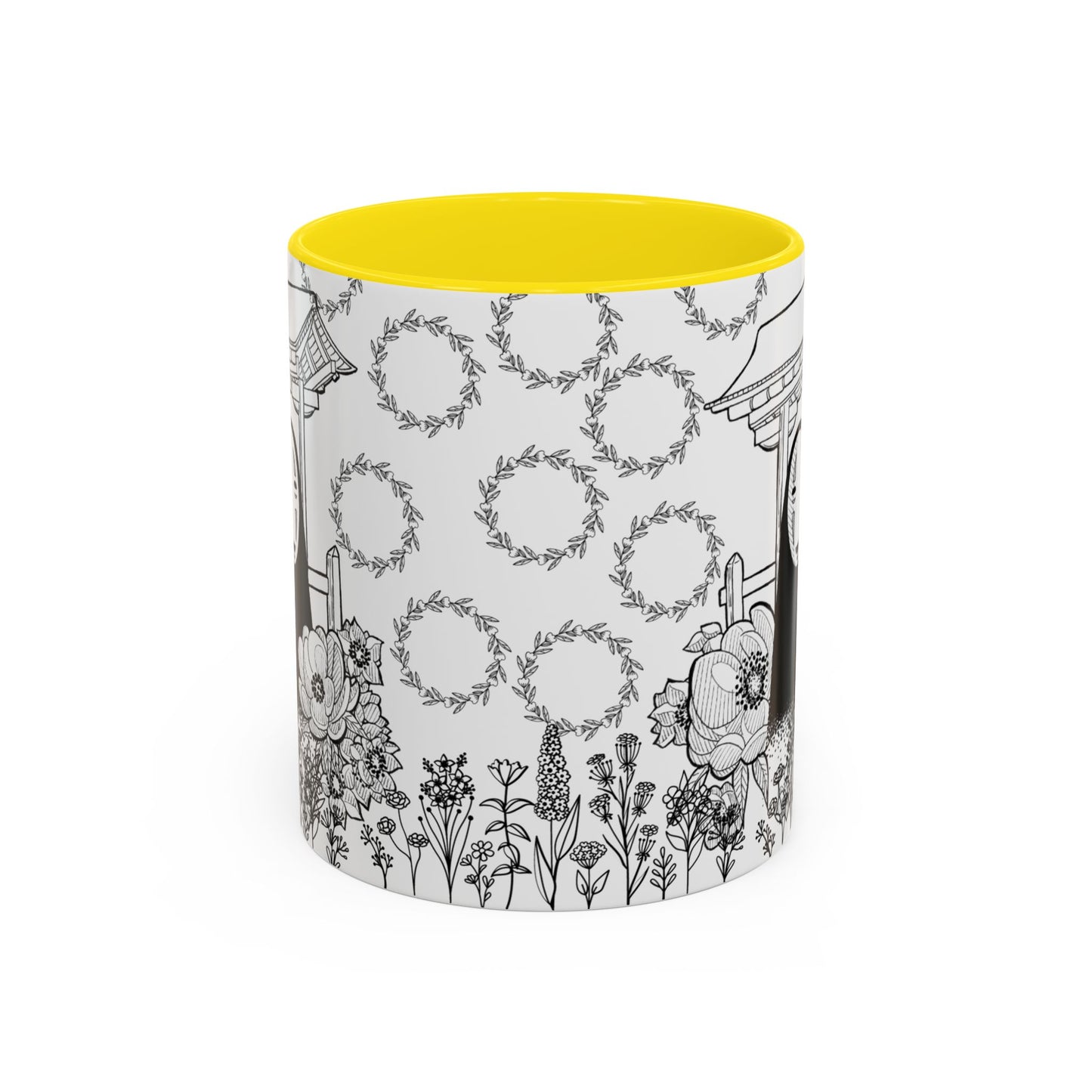 No Face Flowers Accent Mug – Studio Ghibli Inspired Coffee Cup – 11oz & 15oz Ceramic Anime Gift