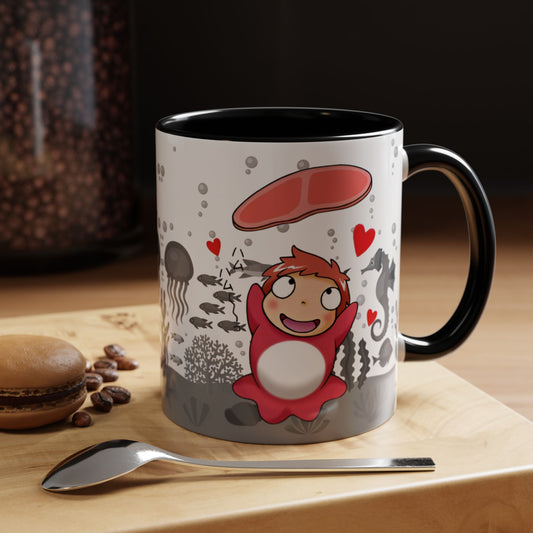 Ponyo Ham Accent Handle Mug – Studio Ghibli Coffee Cup – 11oz & 15oz Anime Gift for Fans