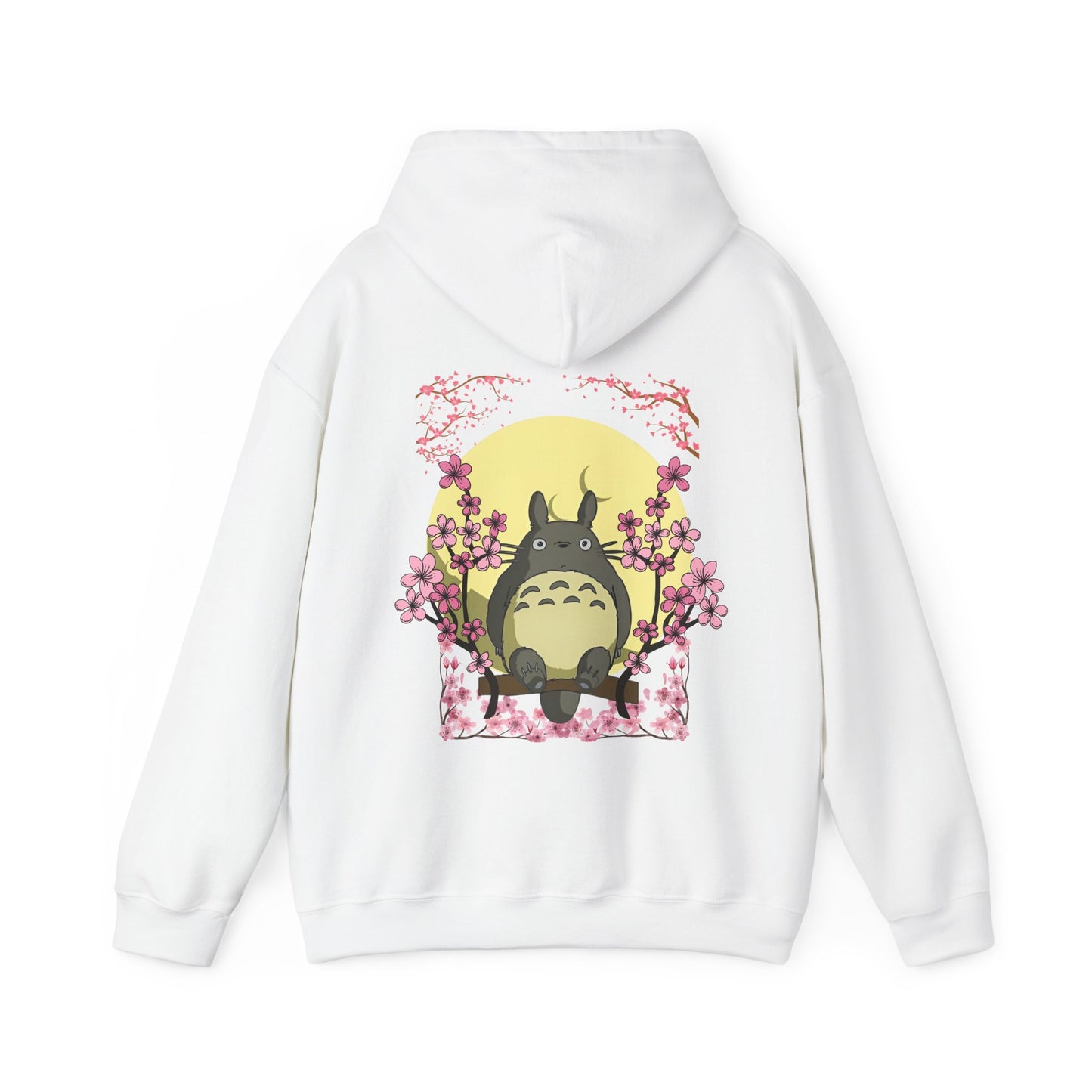 Totoro Sakura Moon Back Print Hoodie – 100% Cotton Studio Ghibli-Inspired Cherry Blossom Pullover