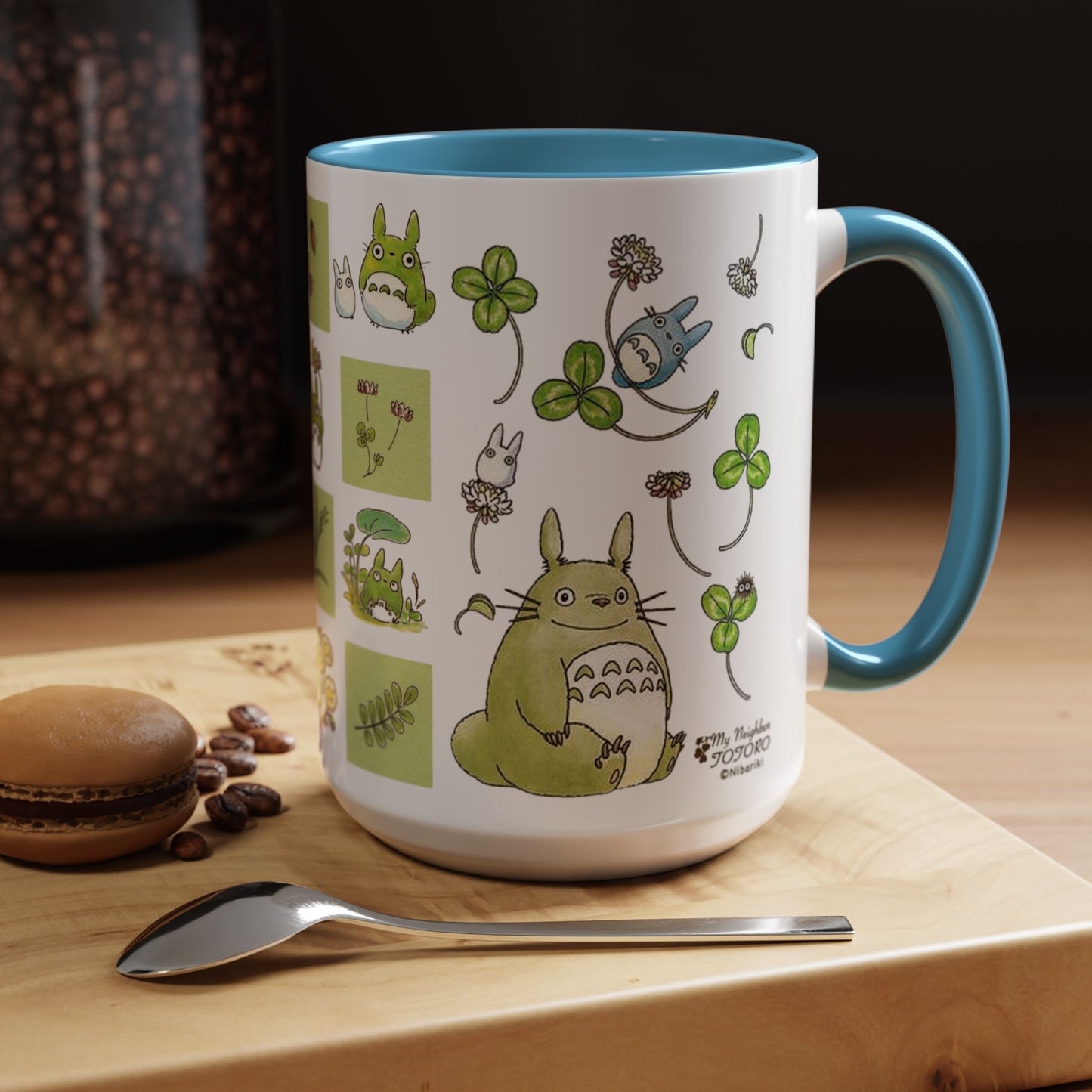 Totoro Green Accent Mug – Studio Ghibli Color Handle Coffee Cup – 11oz & 15oz Ceramic Gift for Anime Fans