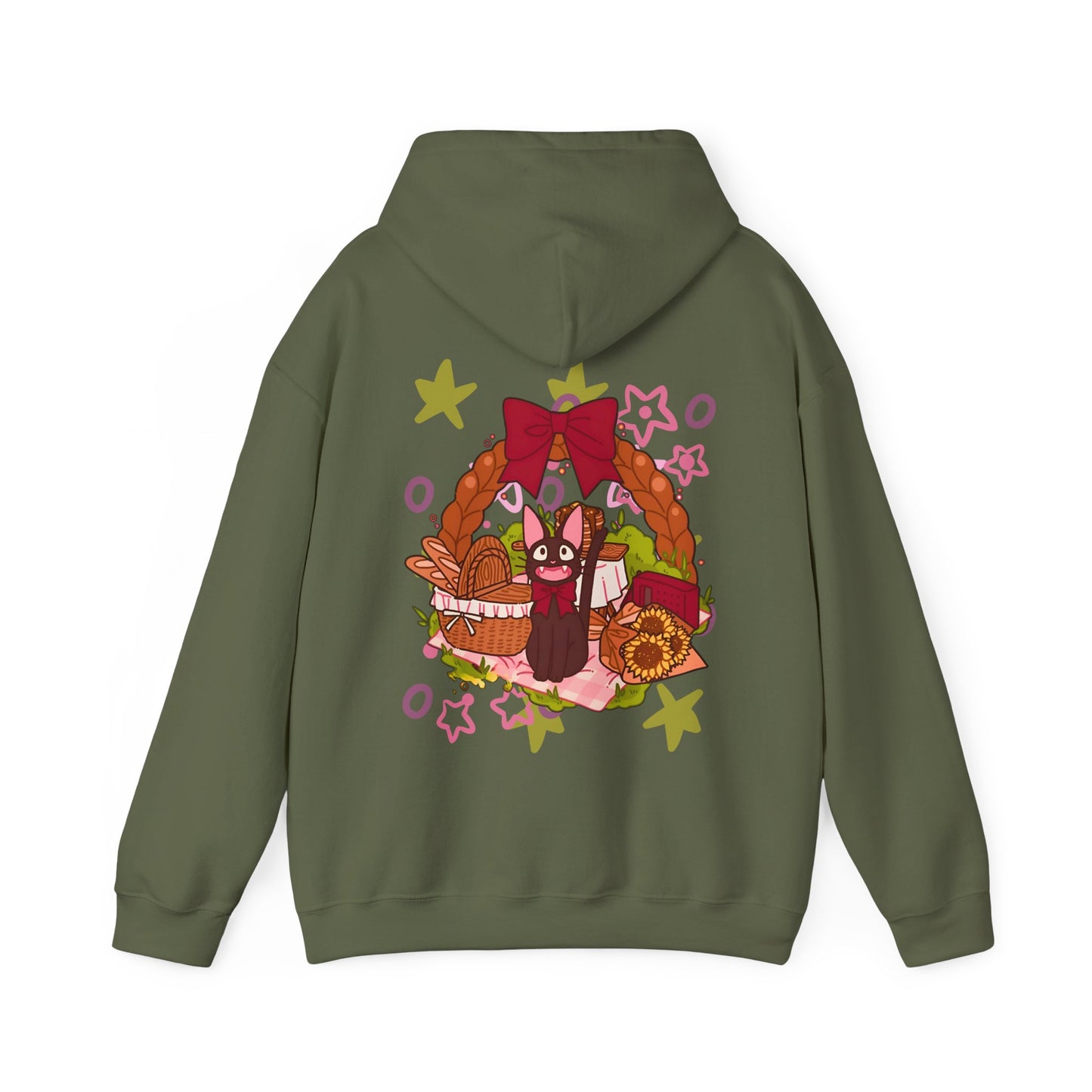 Jiji Cat Gift Back Print Hoodie – 100% Cotton Studio Ghibli Inspired Anime Hoodie