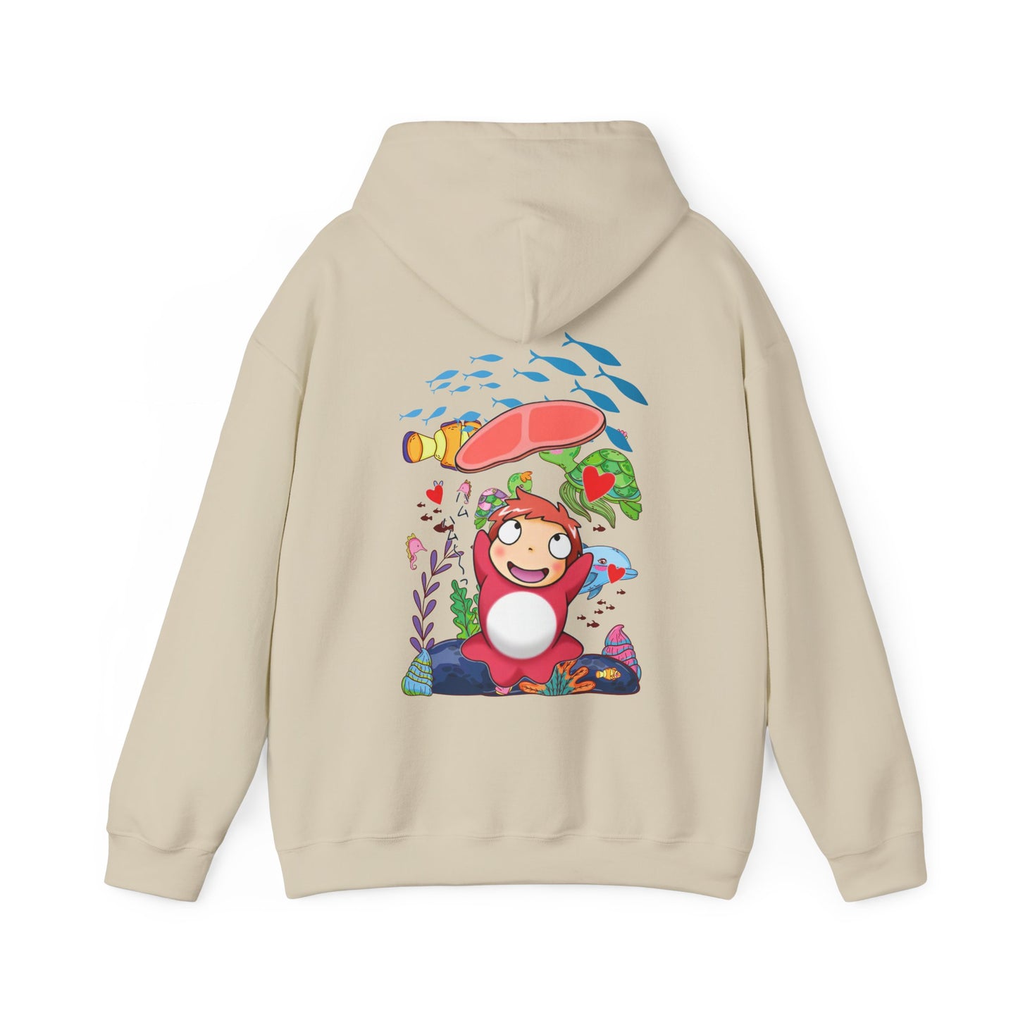 Ponyo Jam Back Print Hoodie – 100% Cotton Studio Ghibli Anime Sweatshirt for Fan