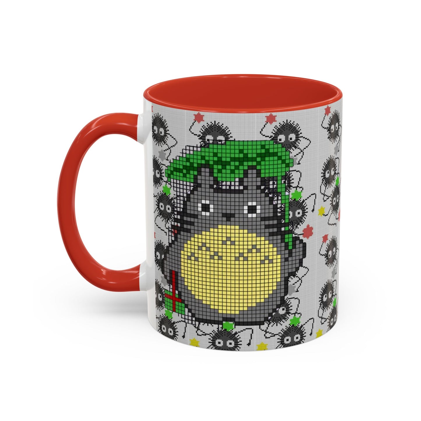 Totoro & Soot Sprites Accent Mug – Color Handle Studio Ghibli Cup – 11oz & 15oz Ceramic Anime Coffee Gift