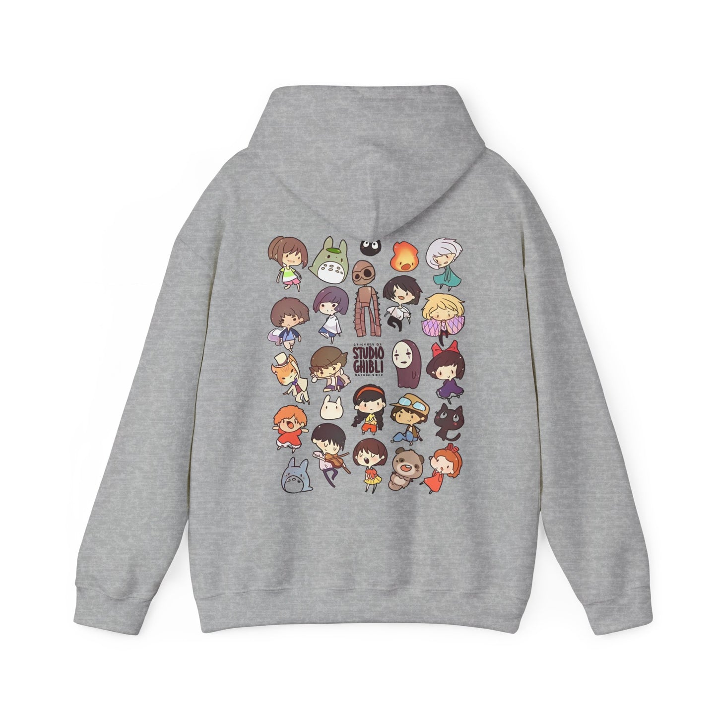 Chibi Studio Ghibli Characters Back Print Hoodie – 100% Cotton Anime Pullover for Ghibli Fans