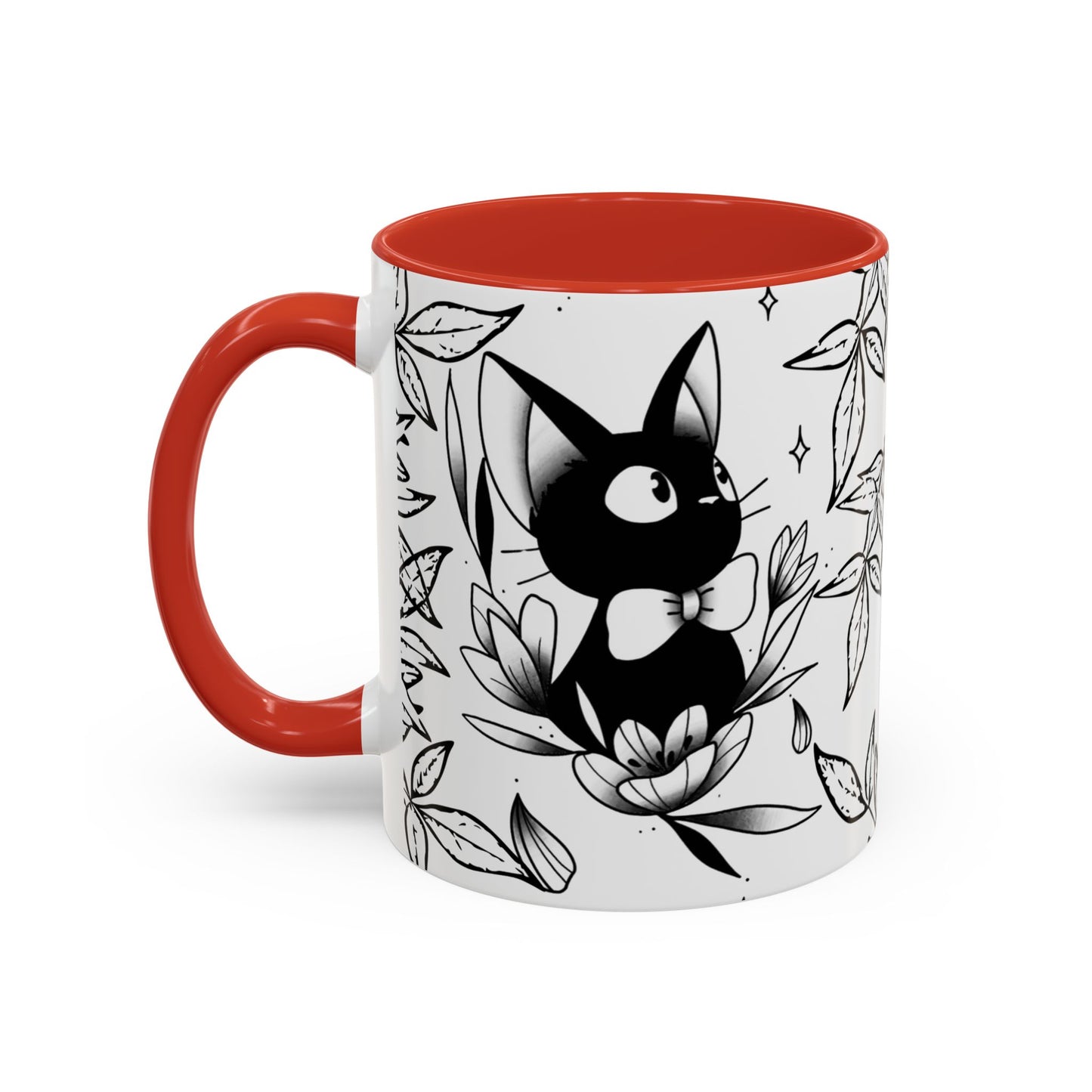Jiji Cat Studio Ghibli Mug – 11oz & 15oz Accent Handle Coffee Cup – Cute Kiki’s Delivery Service Gift