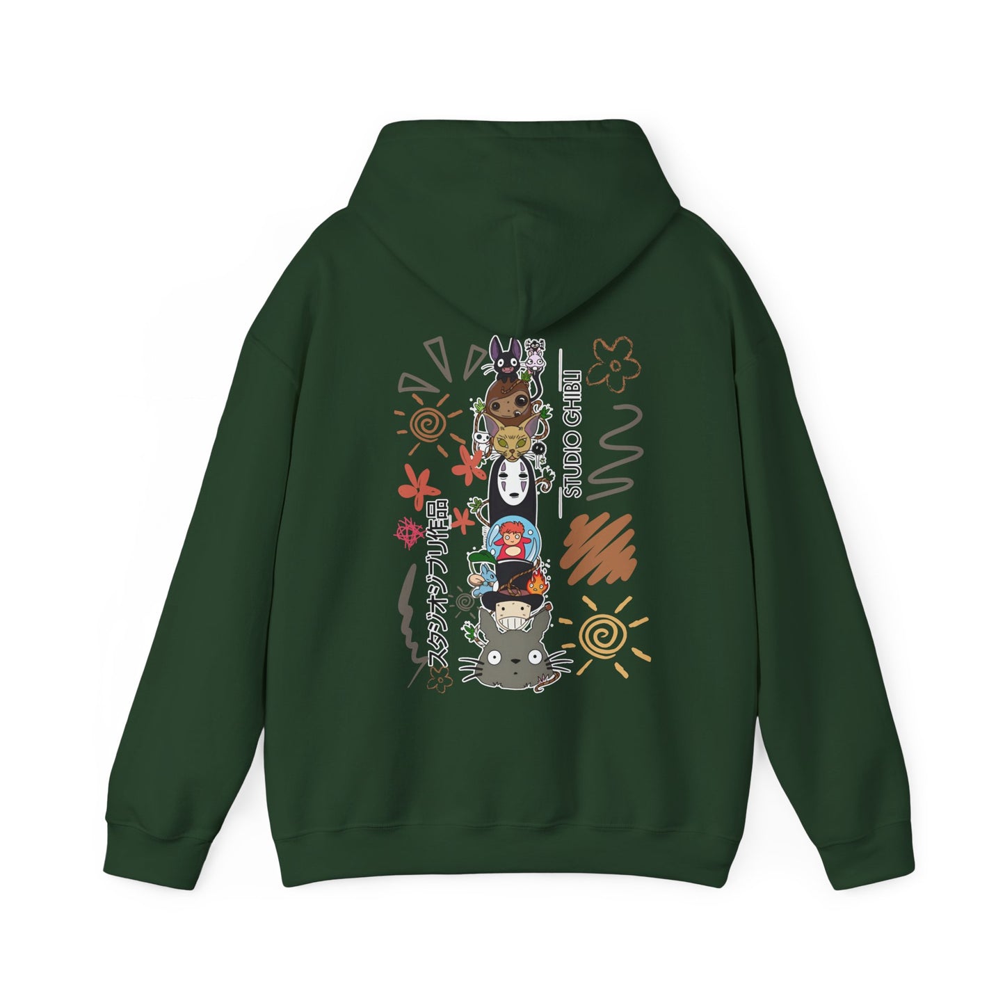 Studio Ghibli Back Print Hoodie – 100% Cotton Sketch Design Featuring Iconic Anime Characters