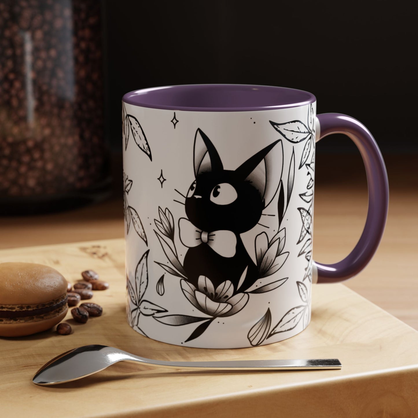 Jiji Cat Studio Ghibli Mug – 11oz & 15oz Accent Handle Coffee Cup – Cute Kiki’s Delivery Service Gift