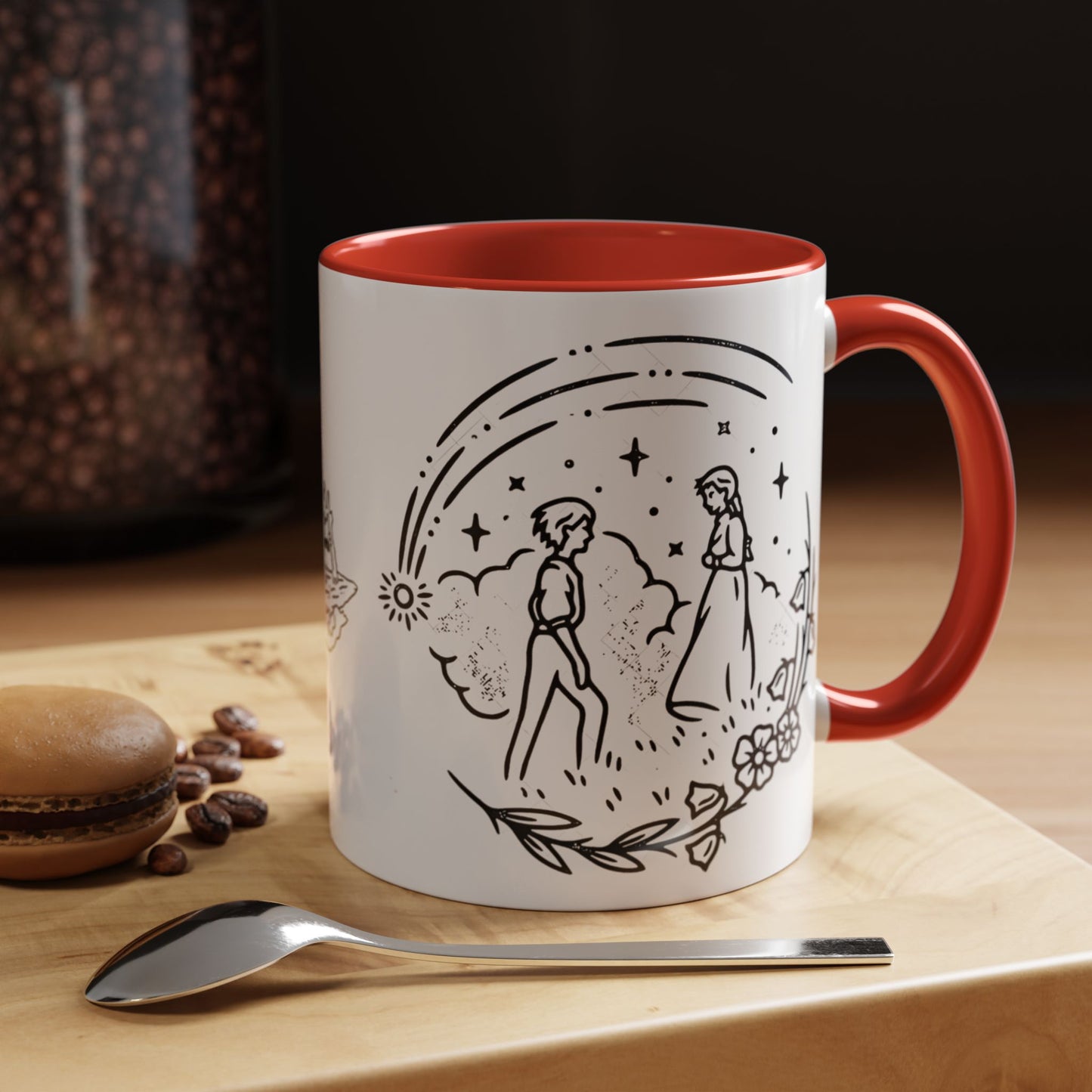Calcifer Accent Mug – Howl’s Moving Castle Cup with Colored Handle – Studio Ghibli Gift 11oz & 15oz