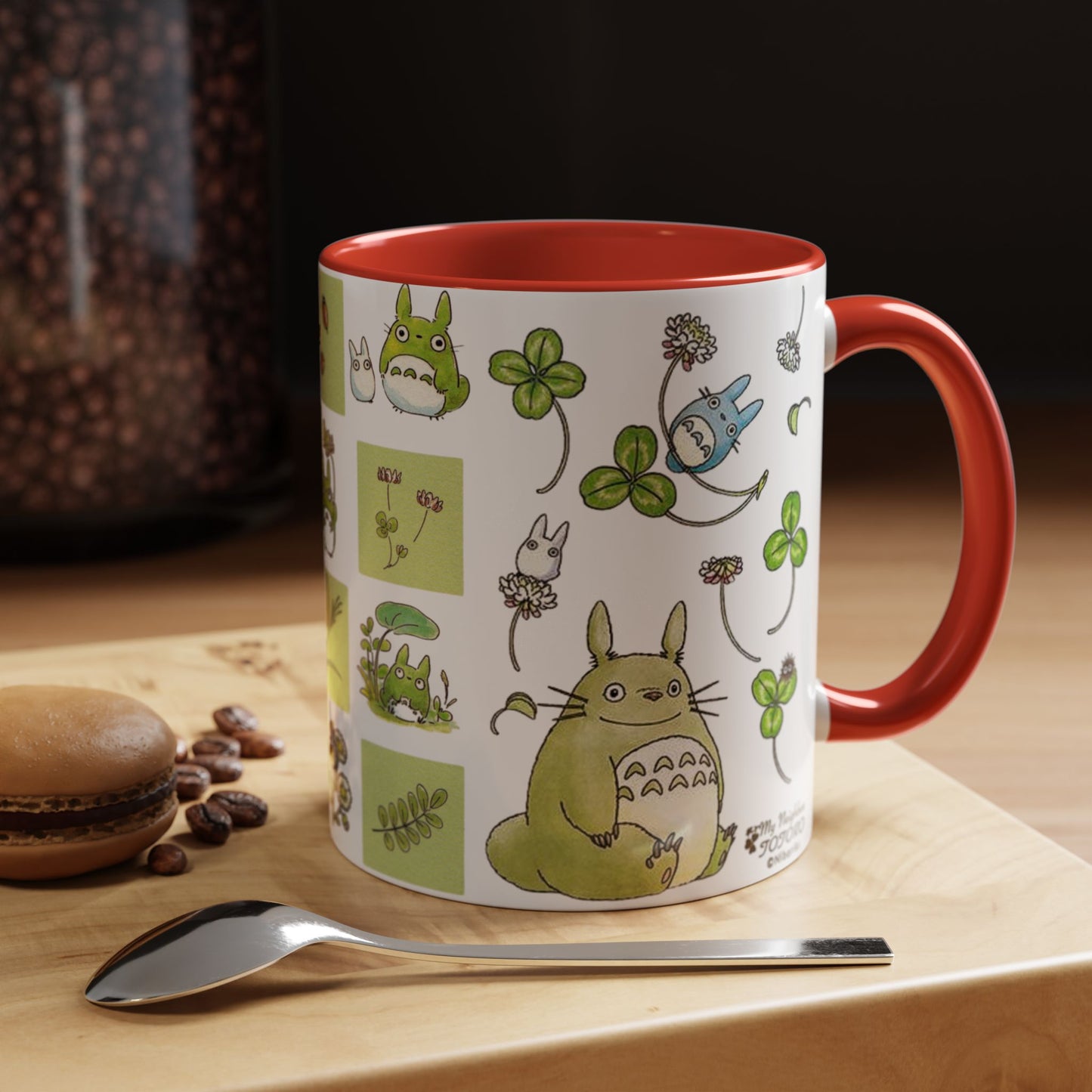 Totoro Green Accent Mug – Studio Ghibli Color Handle Coffee Cup – 11oz & 15oz Ceramic Gift for Anime Fans