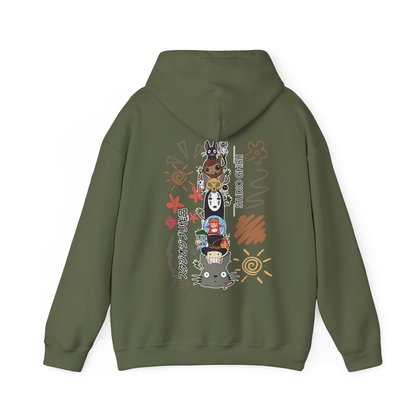 Studio Ghibli Back Print Hoodie – 100% Cotton Sketch Design Featuring Iconic Anime Characters