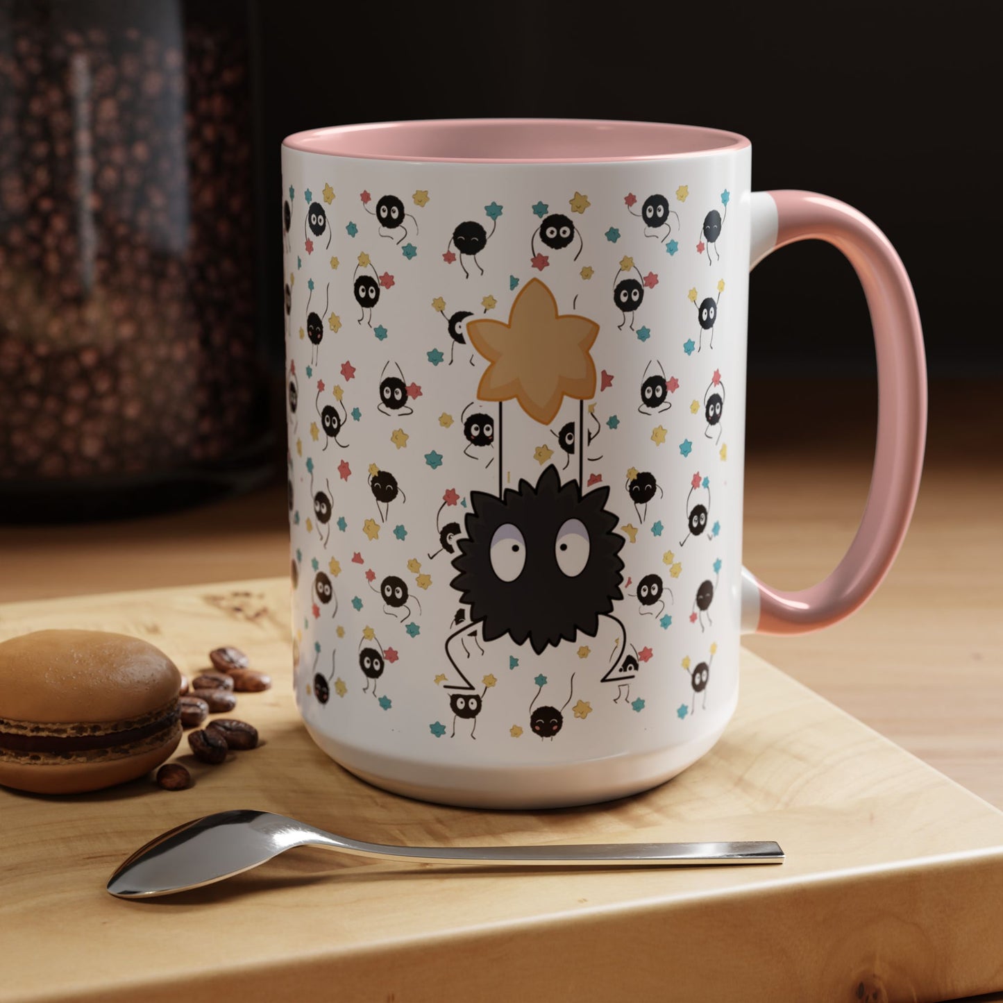 Soot Sprites Accent Mug – Studio Ghibli Color Handle Cup – 11oz & 15oz Ceramic Anime Gift