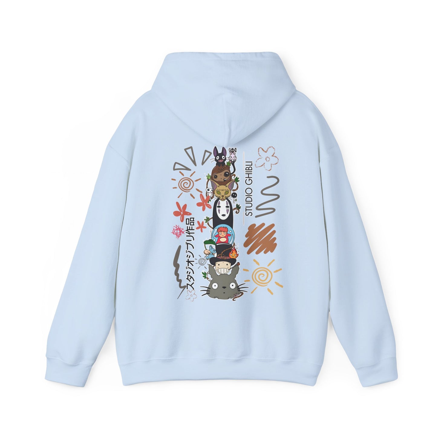 Studio Ghibli Back Print Hoodie – 100% Cotton Sketch Design Featuring Iconic Anime Characters