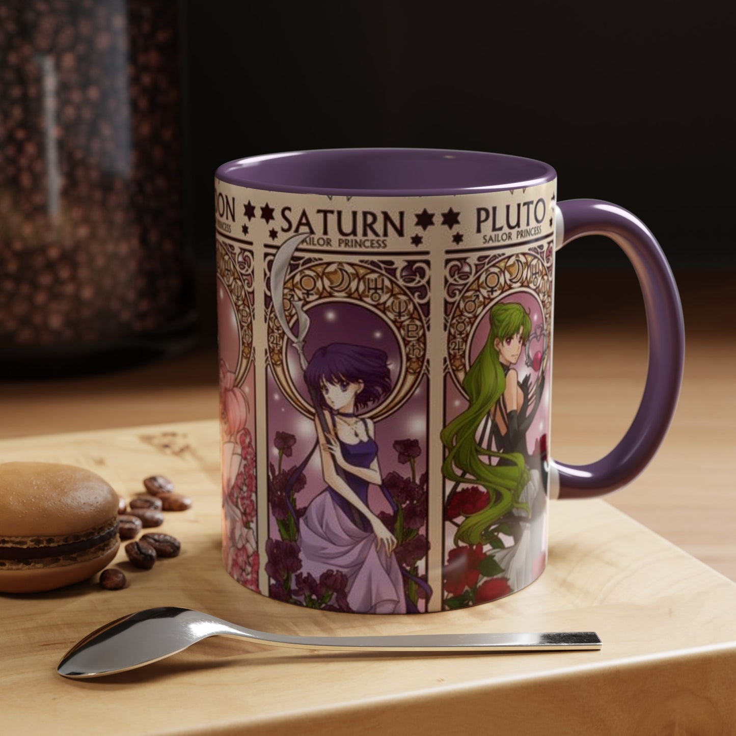 Sailor Moon Outer Guardians Accent Mug – Uranus Neptune Pluto Saturn – Color Handle Anime Cup 11oz 15oz