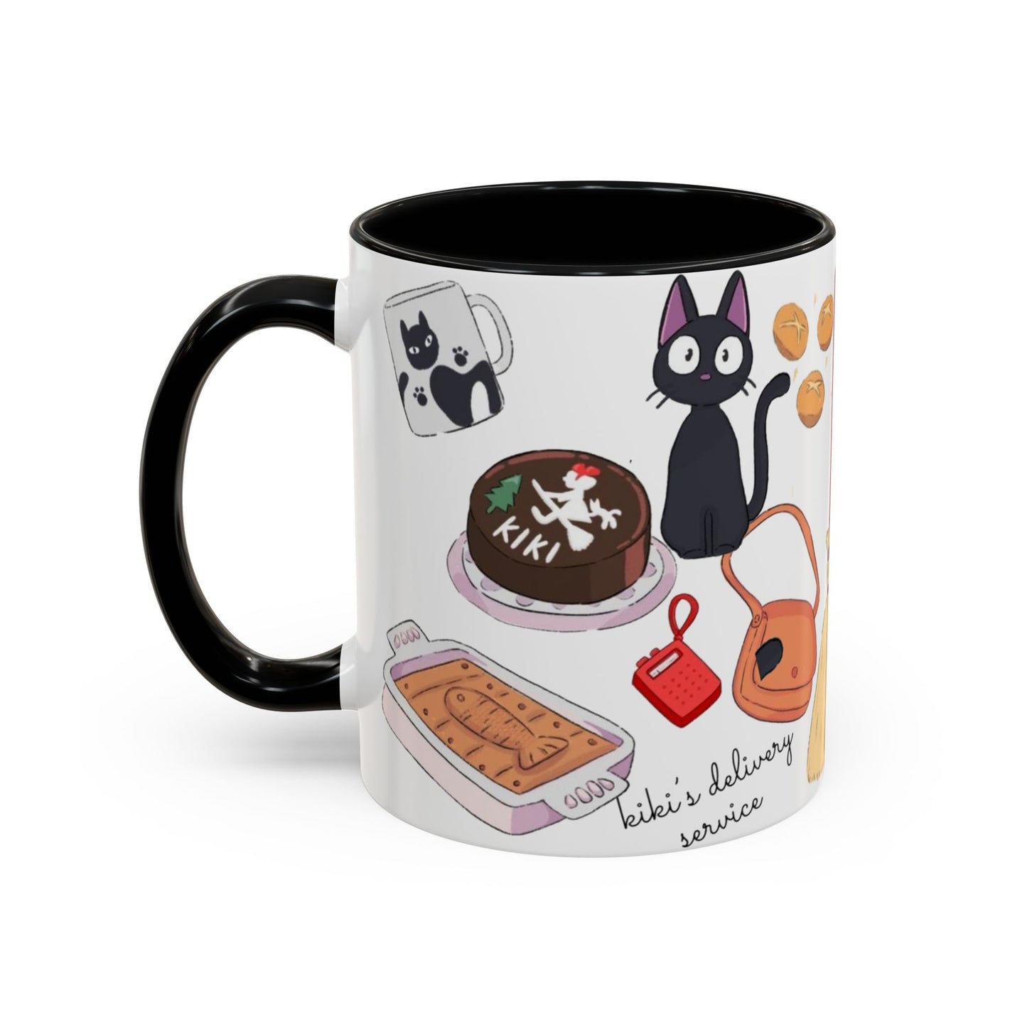 Jiji Funny Accent Mug – Kiki’s Delivery Service Color Handle Cup 11oz & 15oz – Cute Ghibli Cat Anime Gift