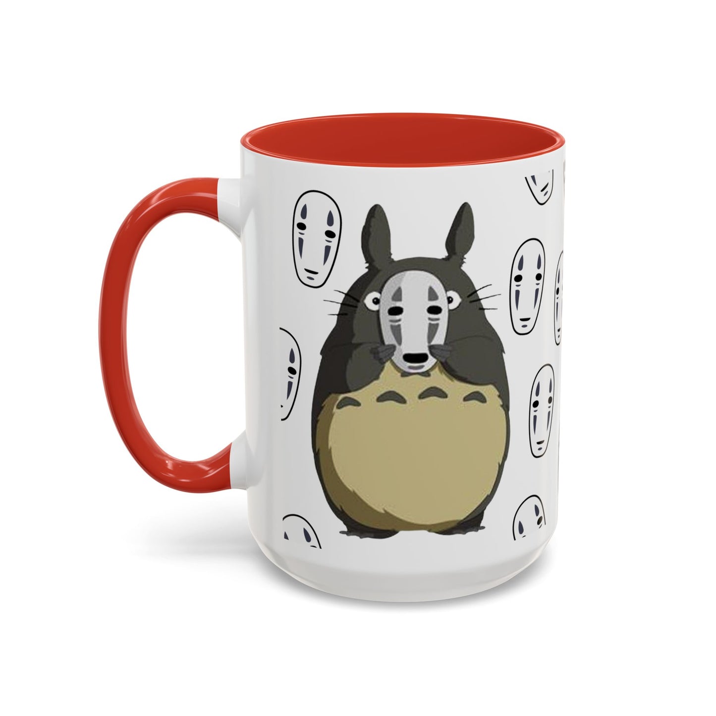 Totoro No Face Mask Accent Mug – Studio Ghibli Color Handle Cup 11oz & 15oz – Cute Anime Crossover Coffee Gift