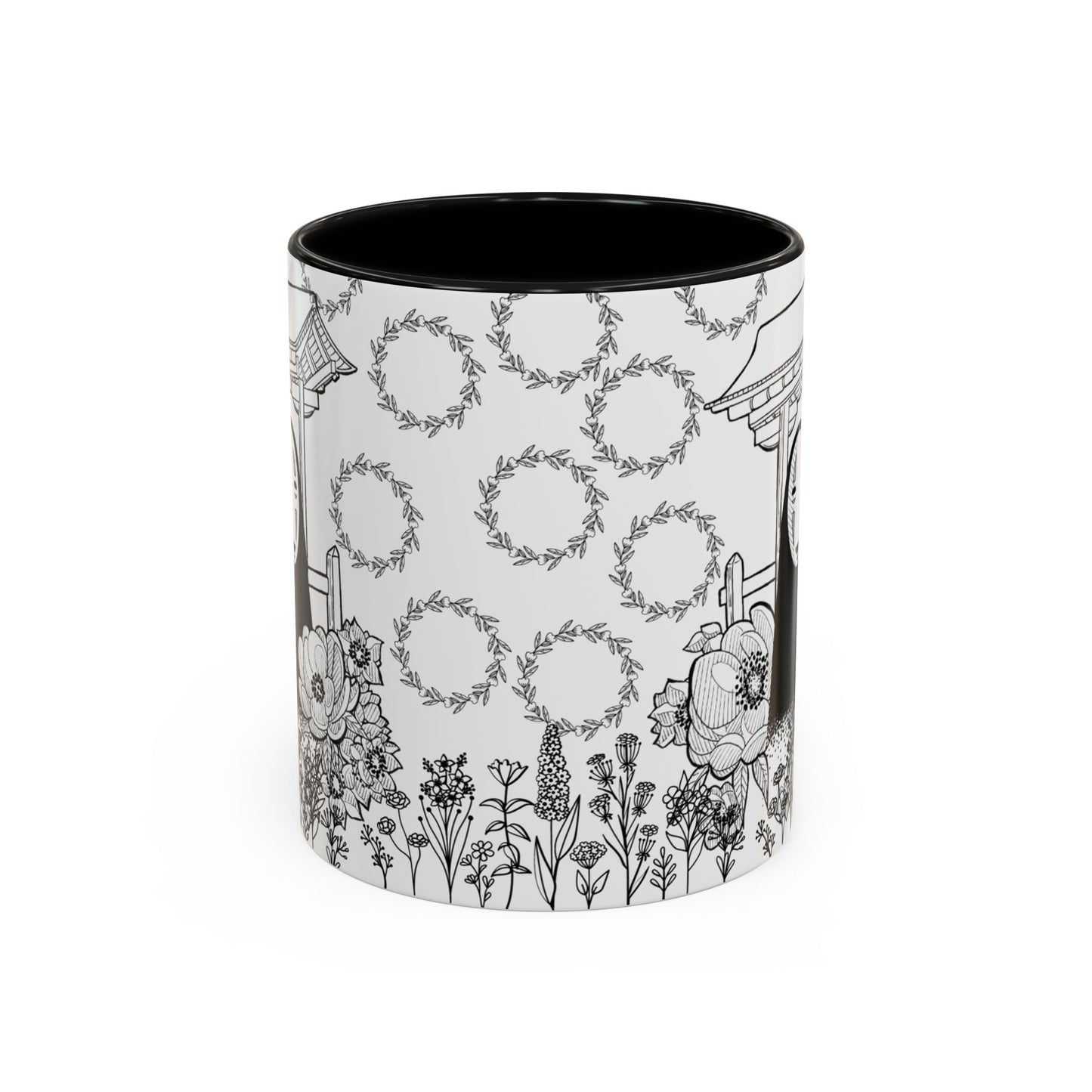 No Face Flowers Accent Mug – Studio Ghibli Inspired Coffee Cup – 11oz & 15oz Ceramic Anime Gift