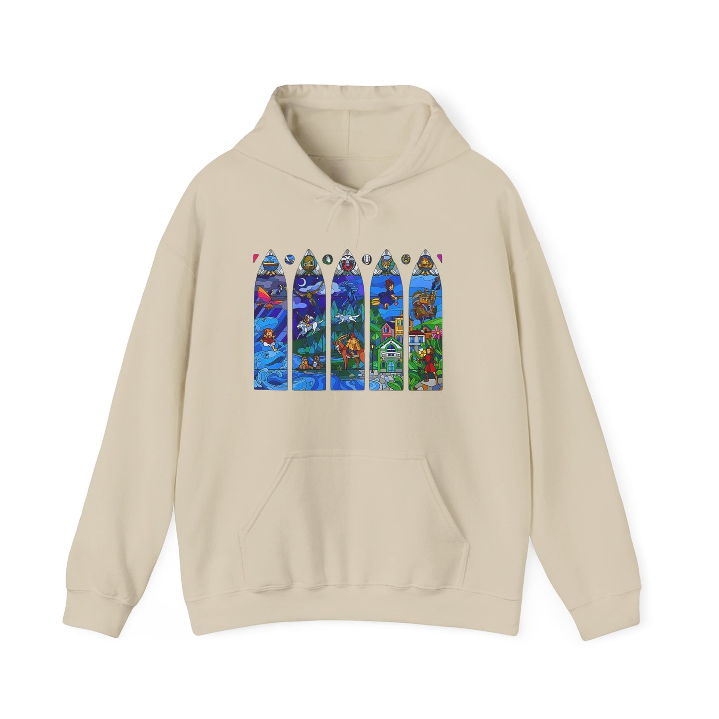 Studio Ghibli Stained Glass Hoodie – 100% Cotton Anime Hoodie with Vitral-Inspired Ghibli Art