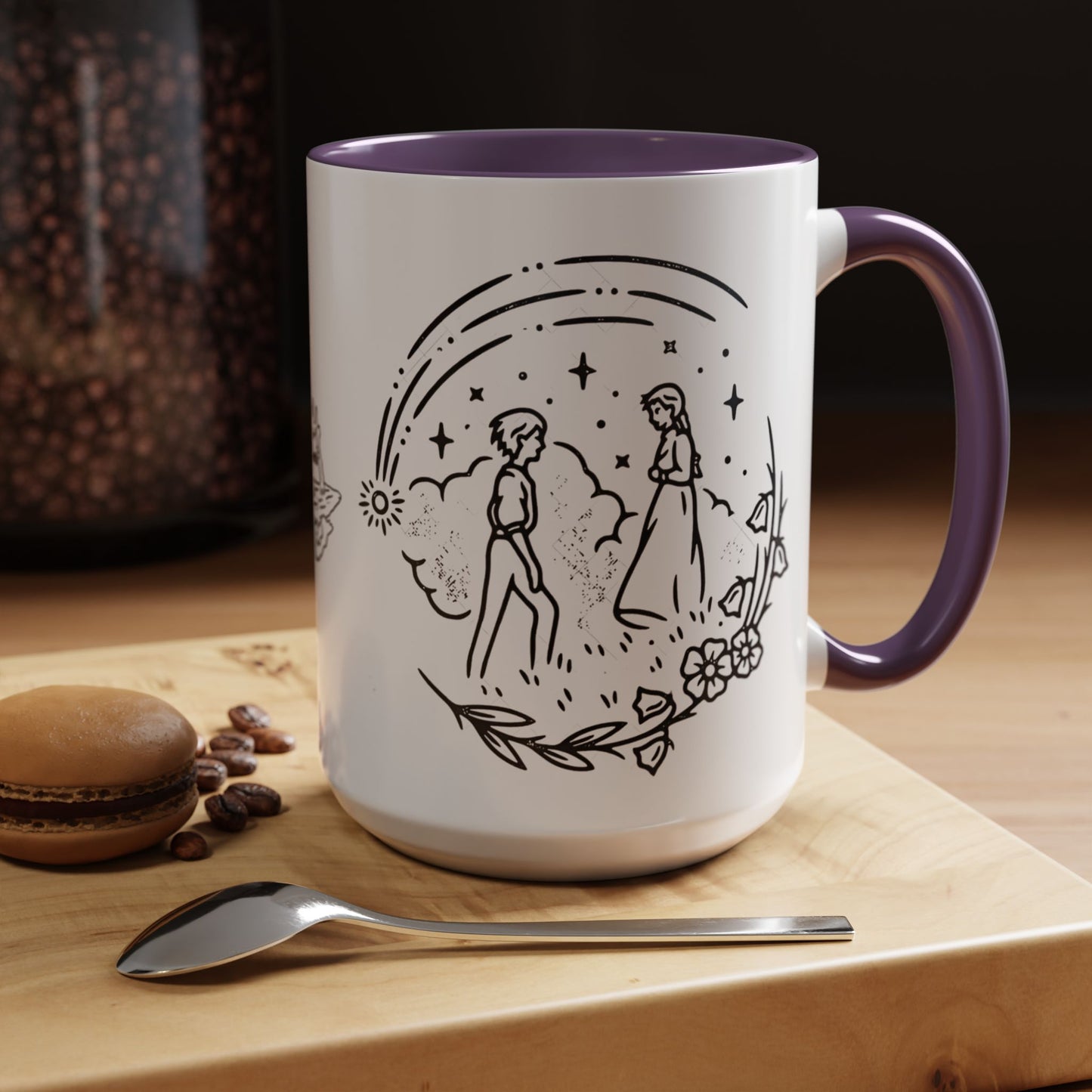 Calcifer Accent Mug – Howl’s Moving Castle Cup with Colored Handle – Studio Ghibli Gift 11oz & 15oz