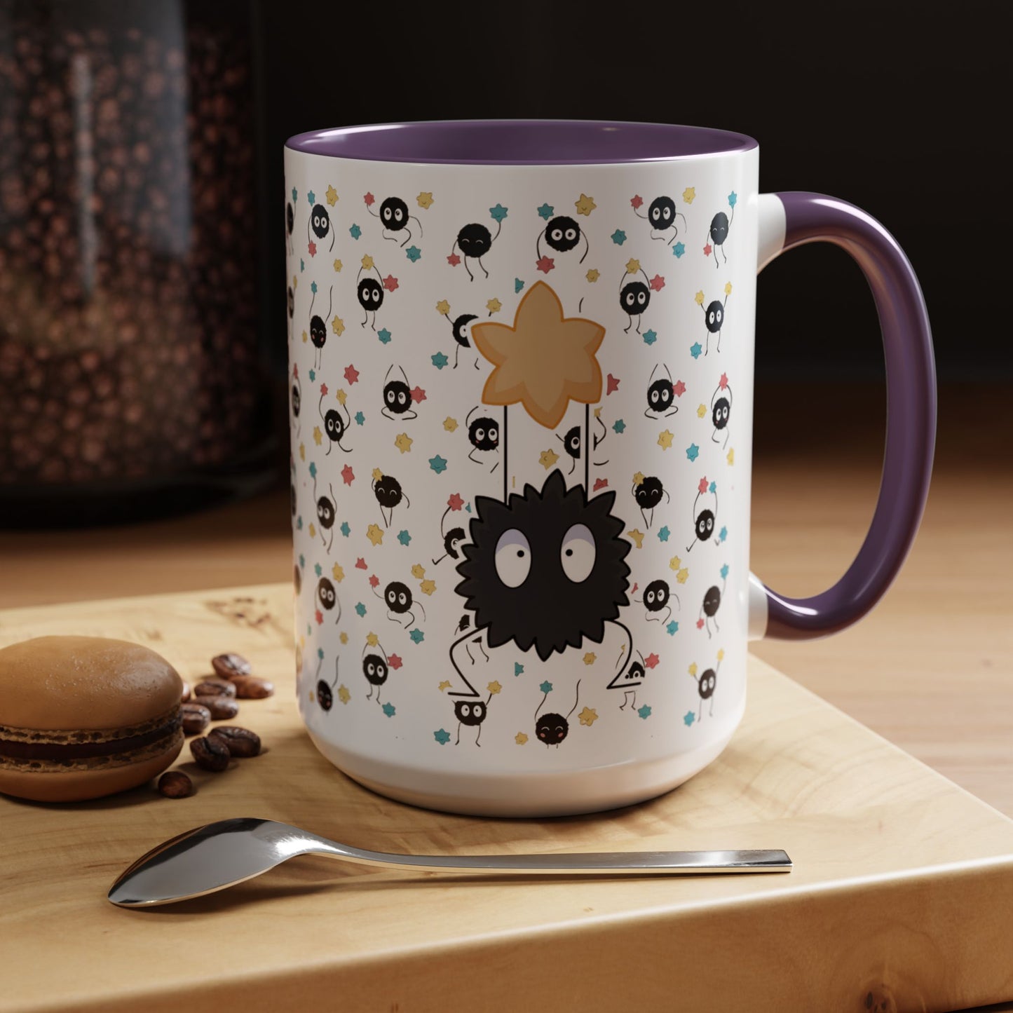 Soot Sprites Accent Mug – Studio Ghibli Color Handle Cup – 11oz & 15oz Ceramic Anime Gift