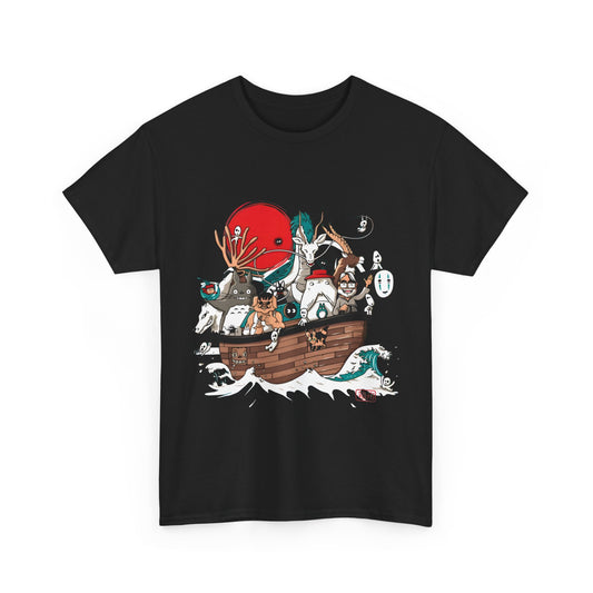 Ghibli Characters Boat T-Shirt | 100% Cotton Studio Ghibli Anime Tee
