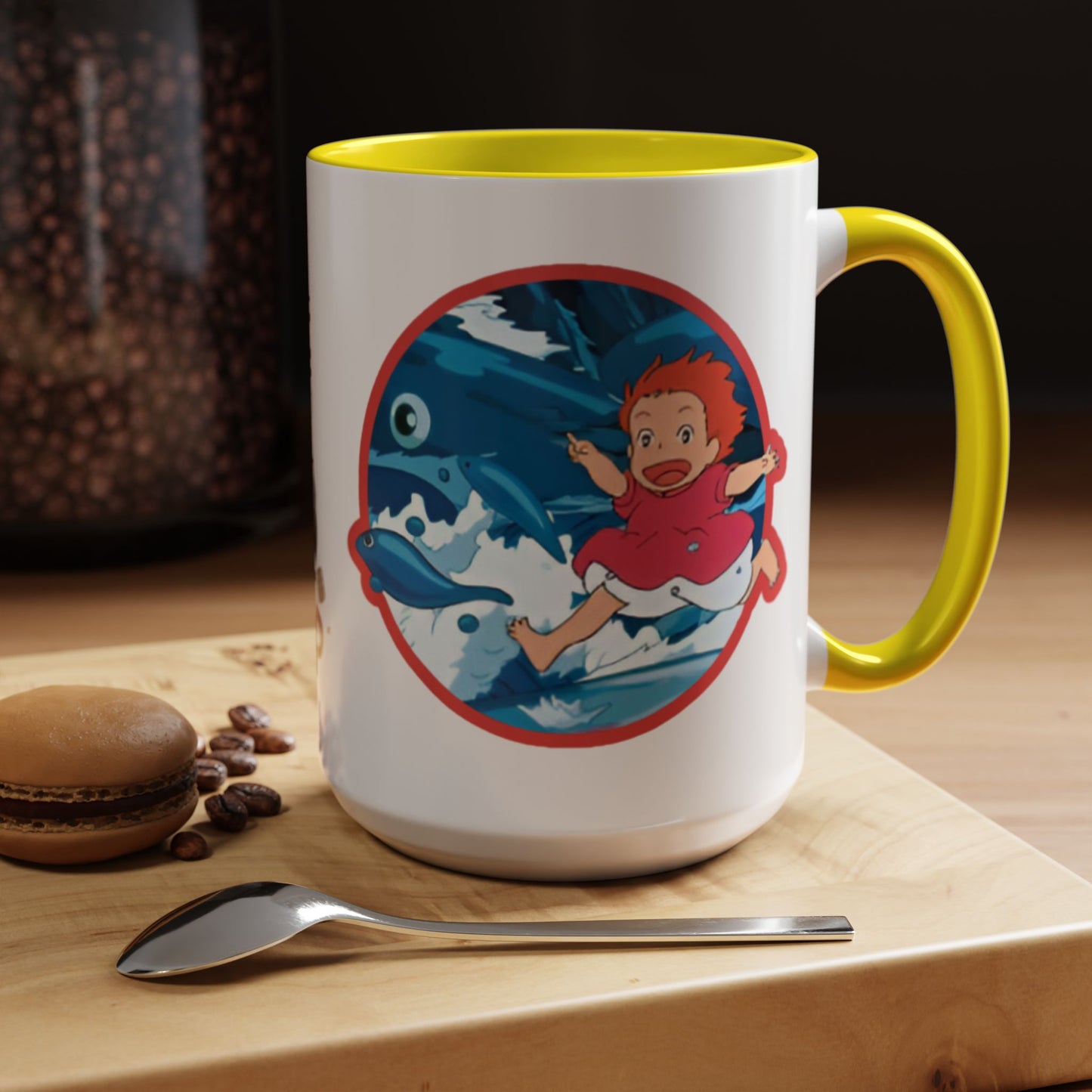 Ponyo Accent Mug – Studio Ghibli Collage Color Handle Cup 11oz & 15oz – Cute Anime Ocean Gift for Fans