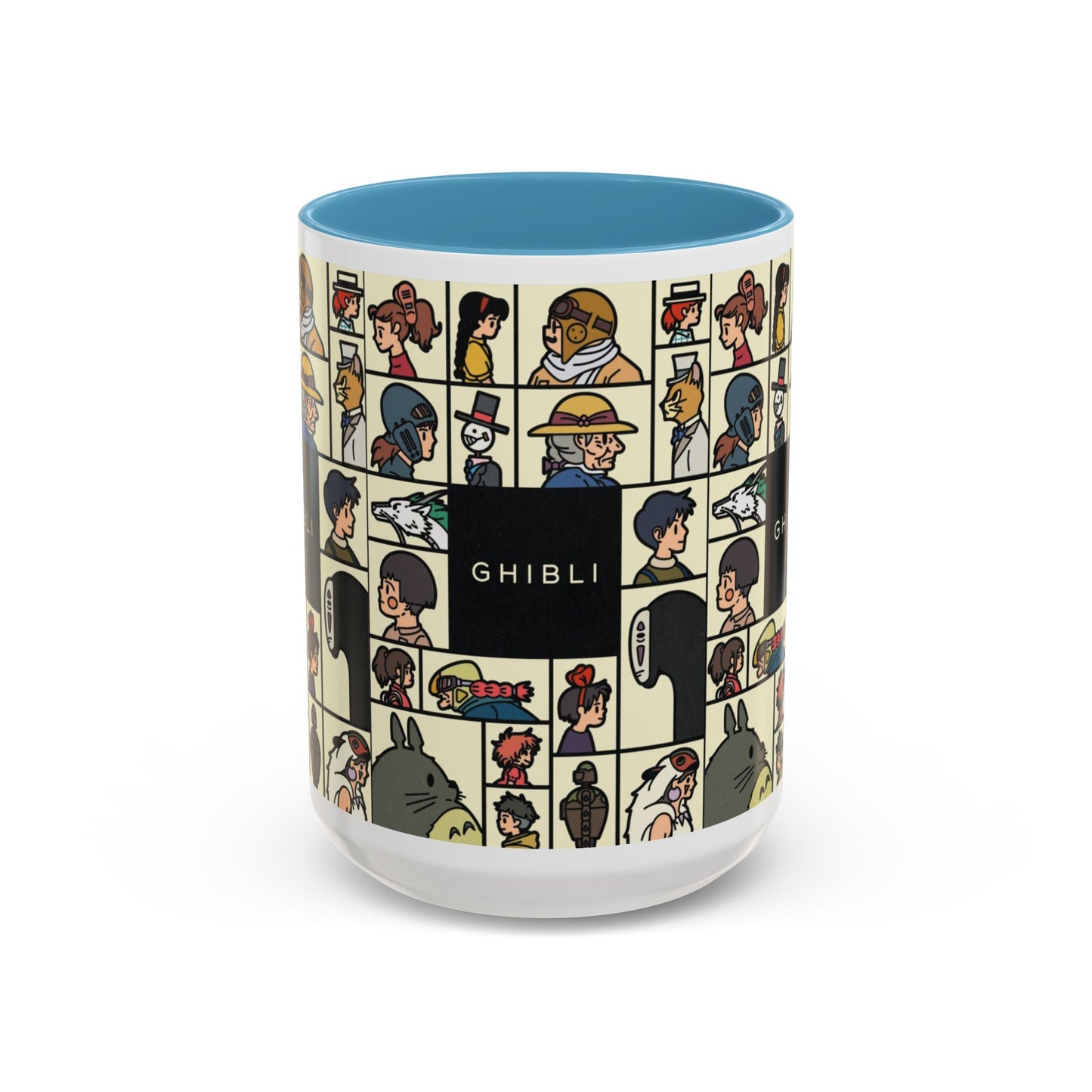 Studio Ghibli Characters Sketch Accent Mug – 11oz & 15oz Anime Coffee Cup with Color Handle