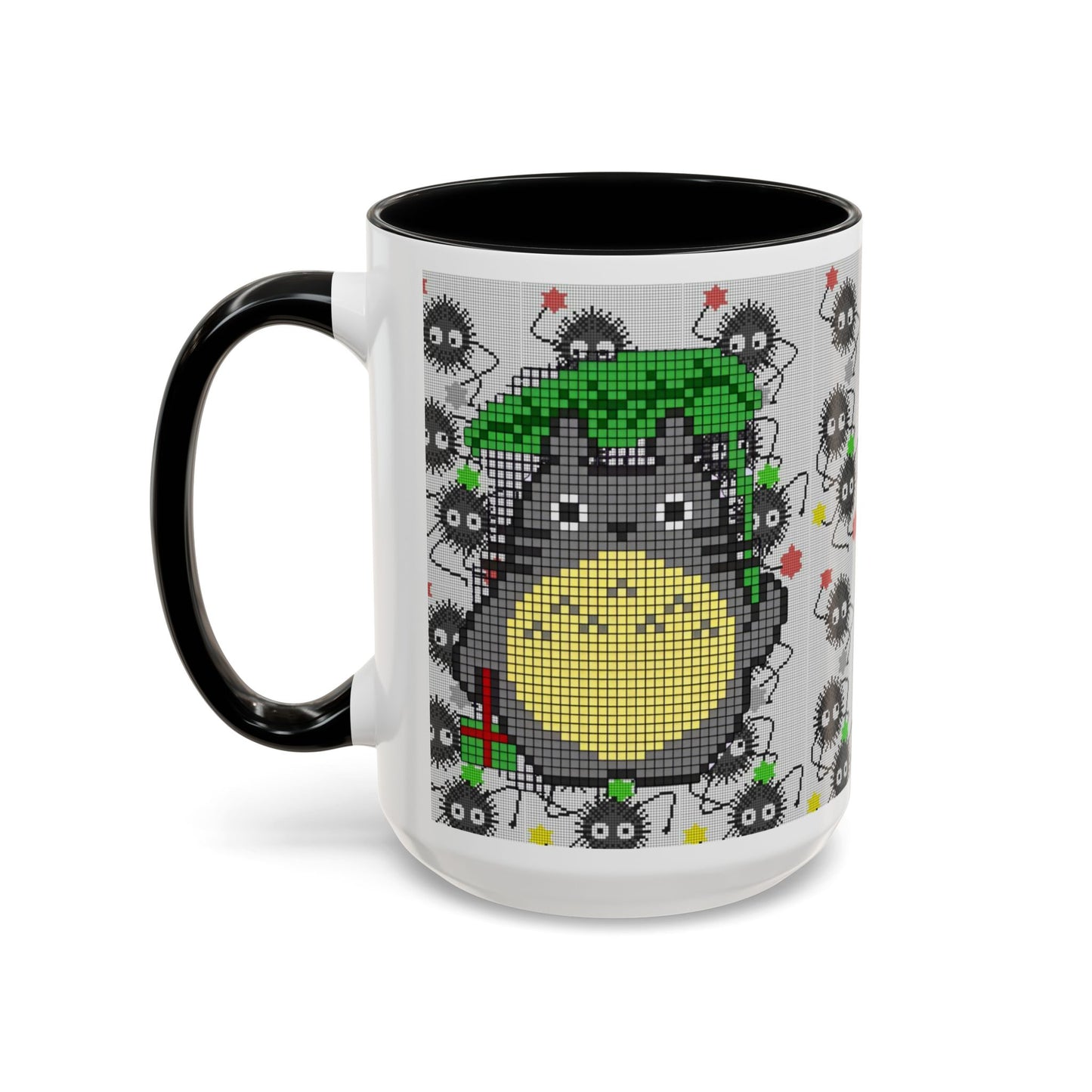 Totoro & Soot Sprites Accent Mug – Color Handle Studio Ghibli Cup – 11oz & 15oz Ceramic Anime Coffee Gift