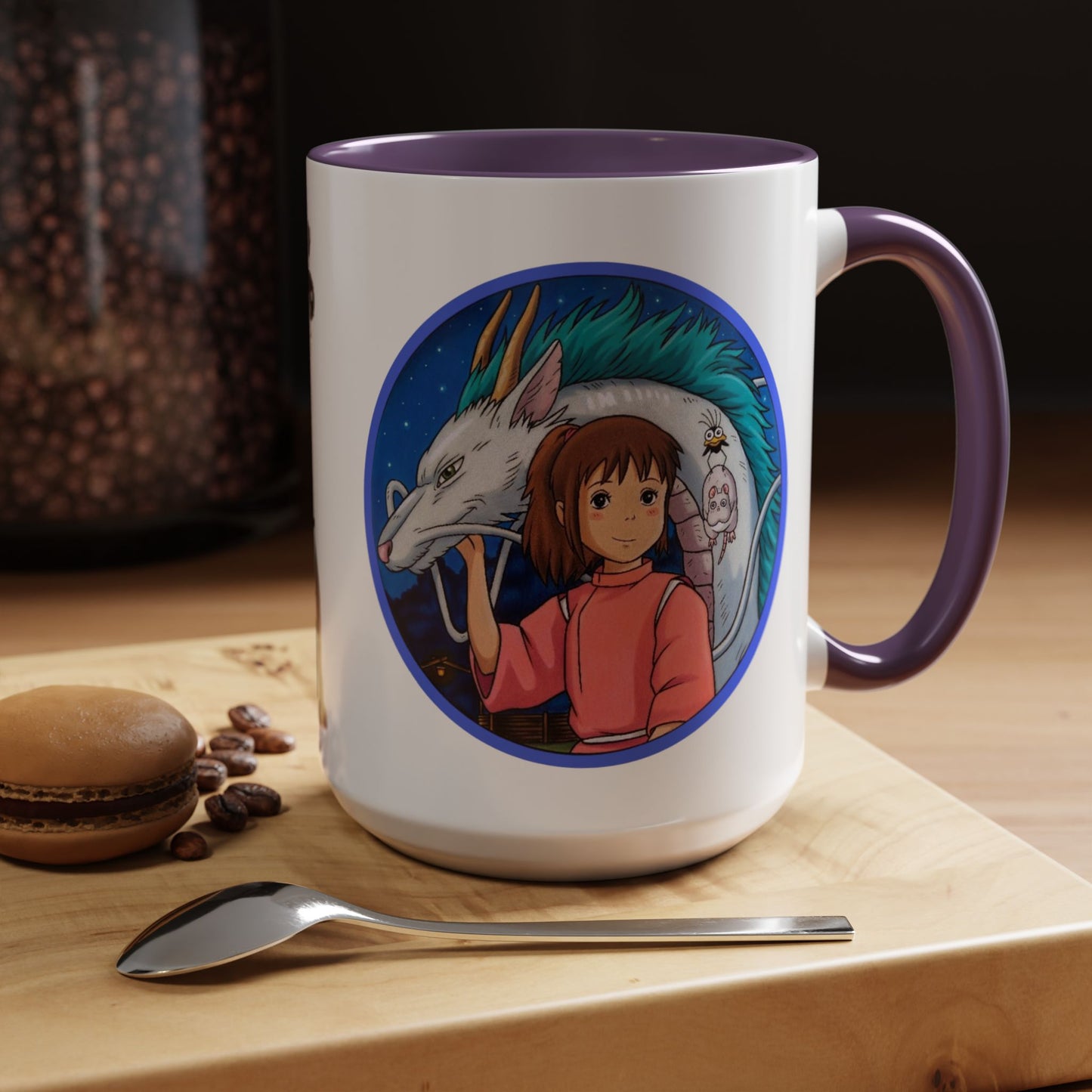 Spirited Away Moments Accent Mug – Color Handle Ghibli Cup 11oz & 15oz – Chihiro and Haku Anime Scene Gift