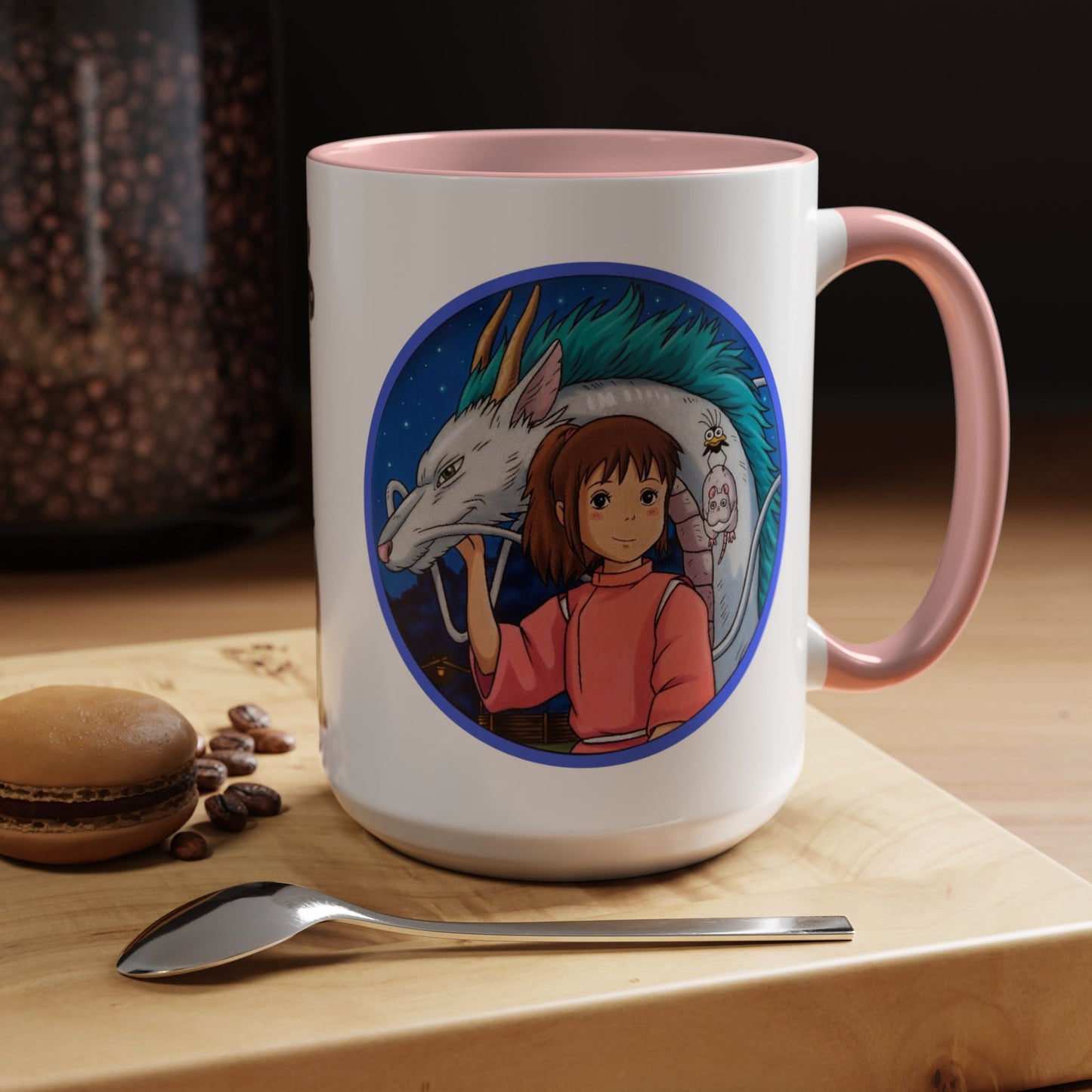 Spirited Away Moments Accent Mug – Color Handle Ghibli Cup 11oz & 15oz – Chihiro and Haku Anime Scene Gift