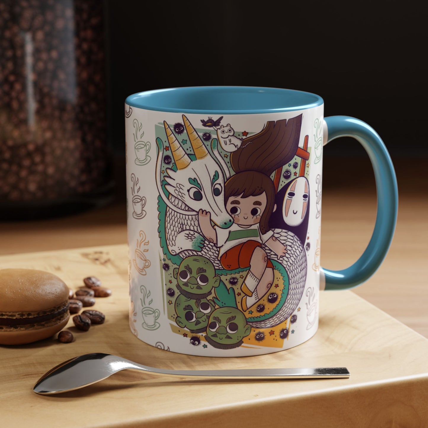 Spirited Away Accent Mug – Color Handle Anime Cup 11oz & 15oz – Studio Ghibli Coffee Mug Featuring Chihiro & No Face