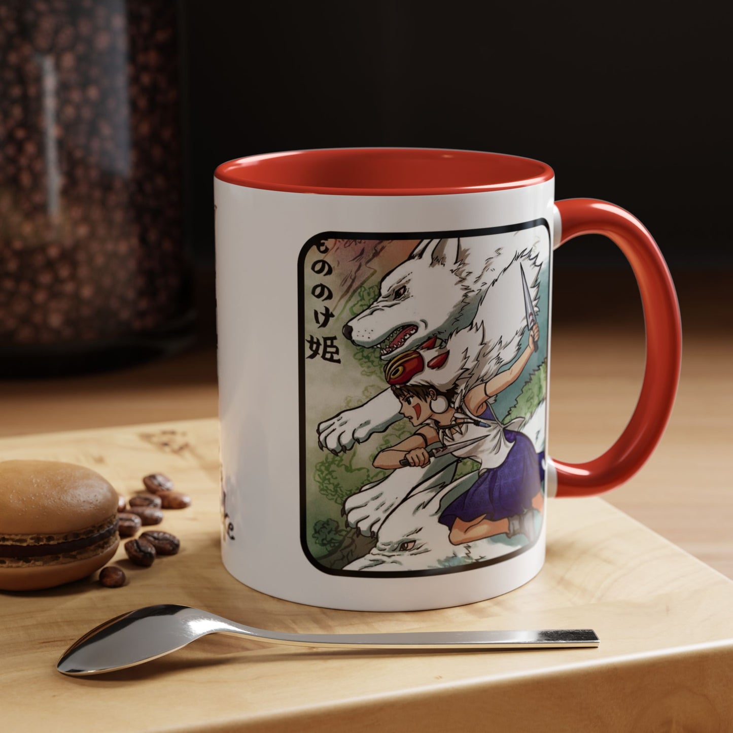 Princess Mononoke Accent Mug – Ghibli Collage Color Handle Cup 11oz & 15oz – Fantasy Anime Gift with San & Kodama