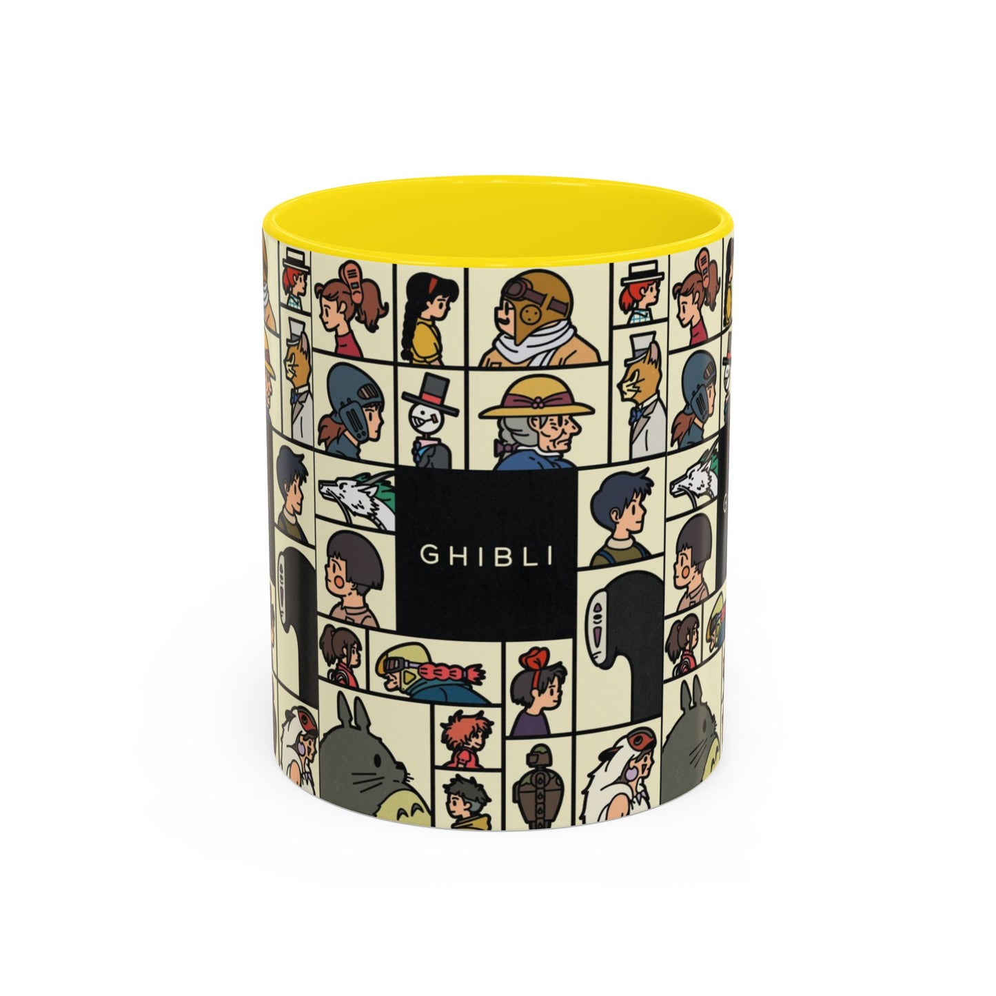 Studio Ghibli Characters Sketch Accent Mug – 11oz & 15oz Anime Coffee Cup with Color Handle