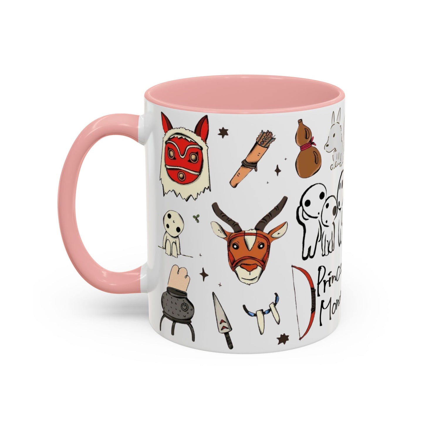 Princess Mononoke Accent Mug – Ghibli Collage Color Handle Cup 11oz & 15oz – Fantasy Anime Gift with San & Kodama