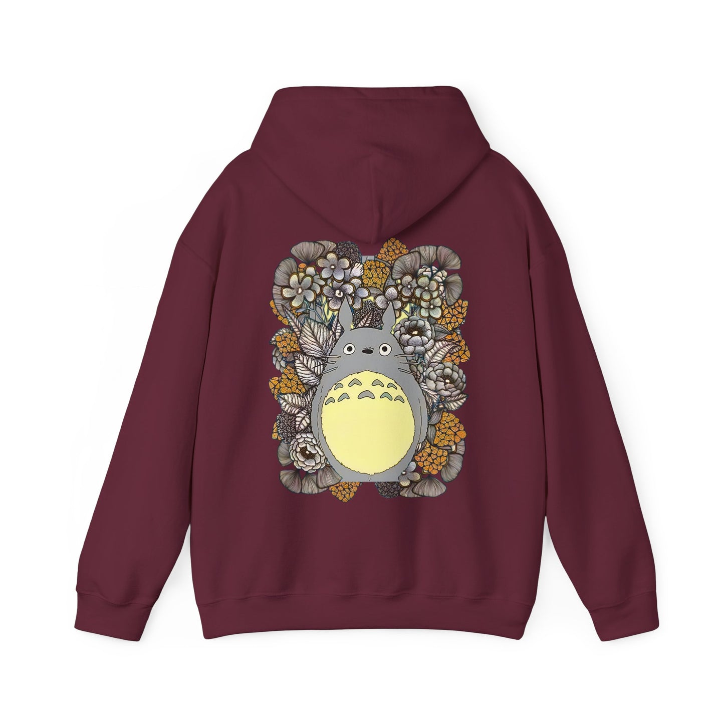 Totoro Plants Back Print Hoodie – 100% Cotton Studio Ghibli Hoodie with Totoro and Nature Design