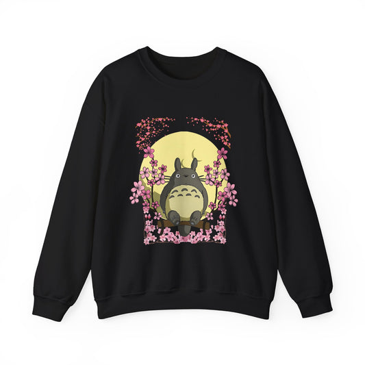 Totoro Sakura Moon Sweatshirt – Cozy 100% Cotton Studio Ghibli Cherry Blossom Pullover