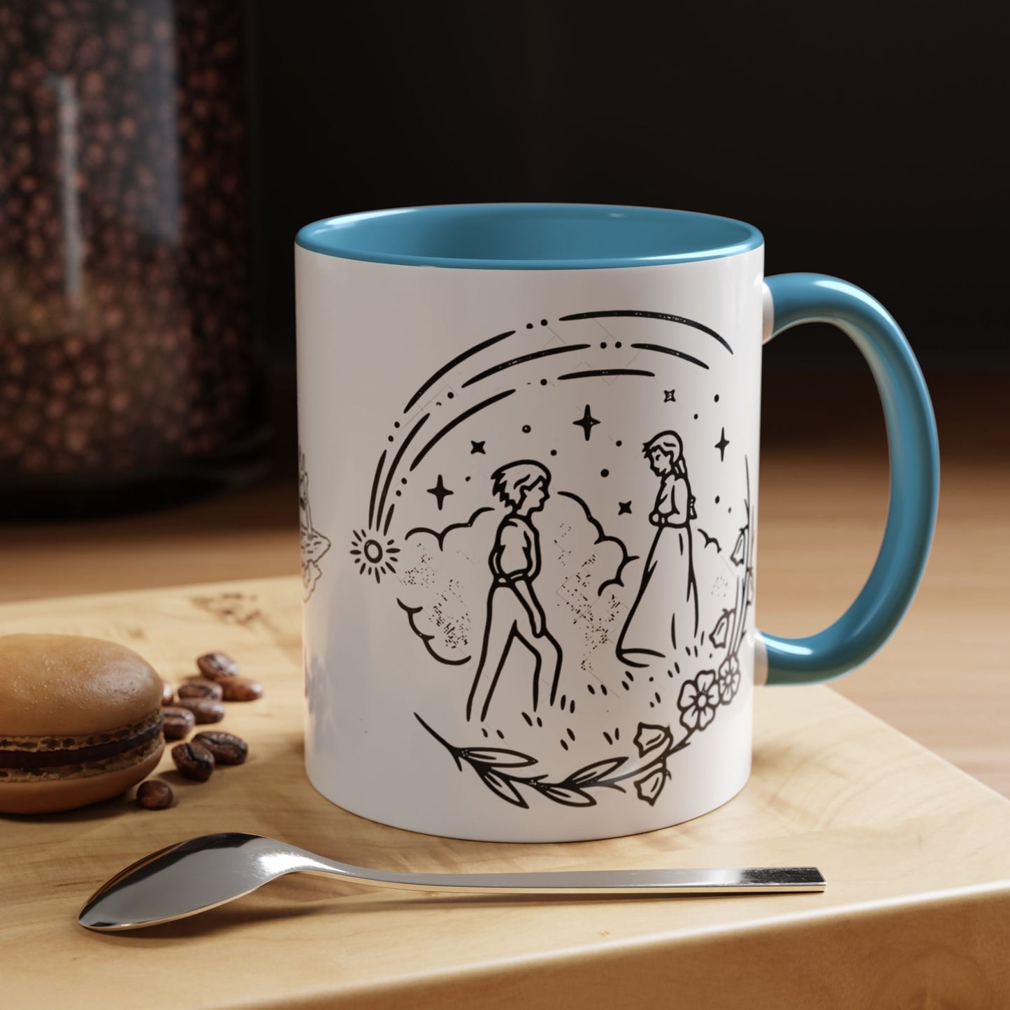 Calcifer Accent Mug – Howl’s Moving Castle Cup with Colored Handle – Studio Ghibli Gift 11oz & 15oz