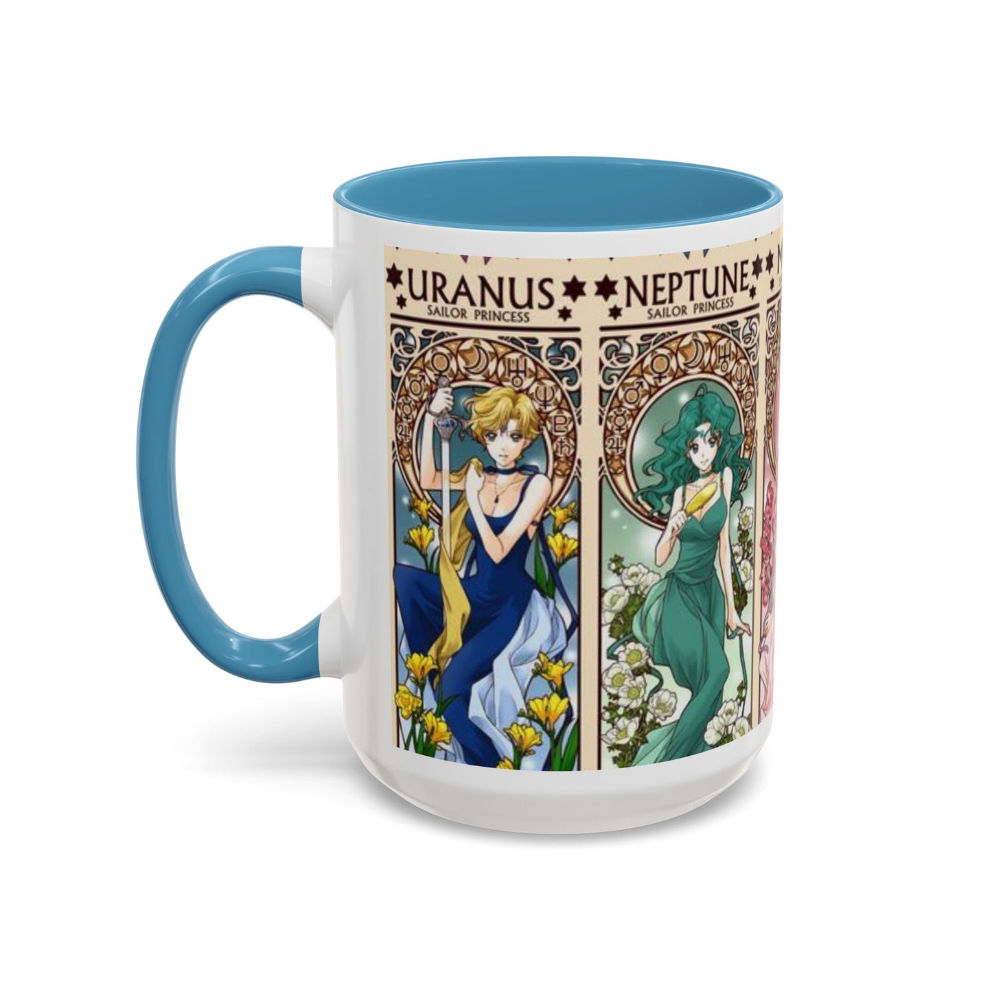 Sailor Moon Outer Guardians Accent Mug – Uranus Neptune Pluto Saturn – Color Handle Anime Cup 11oz 15oz