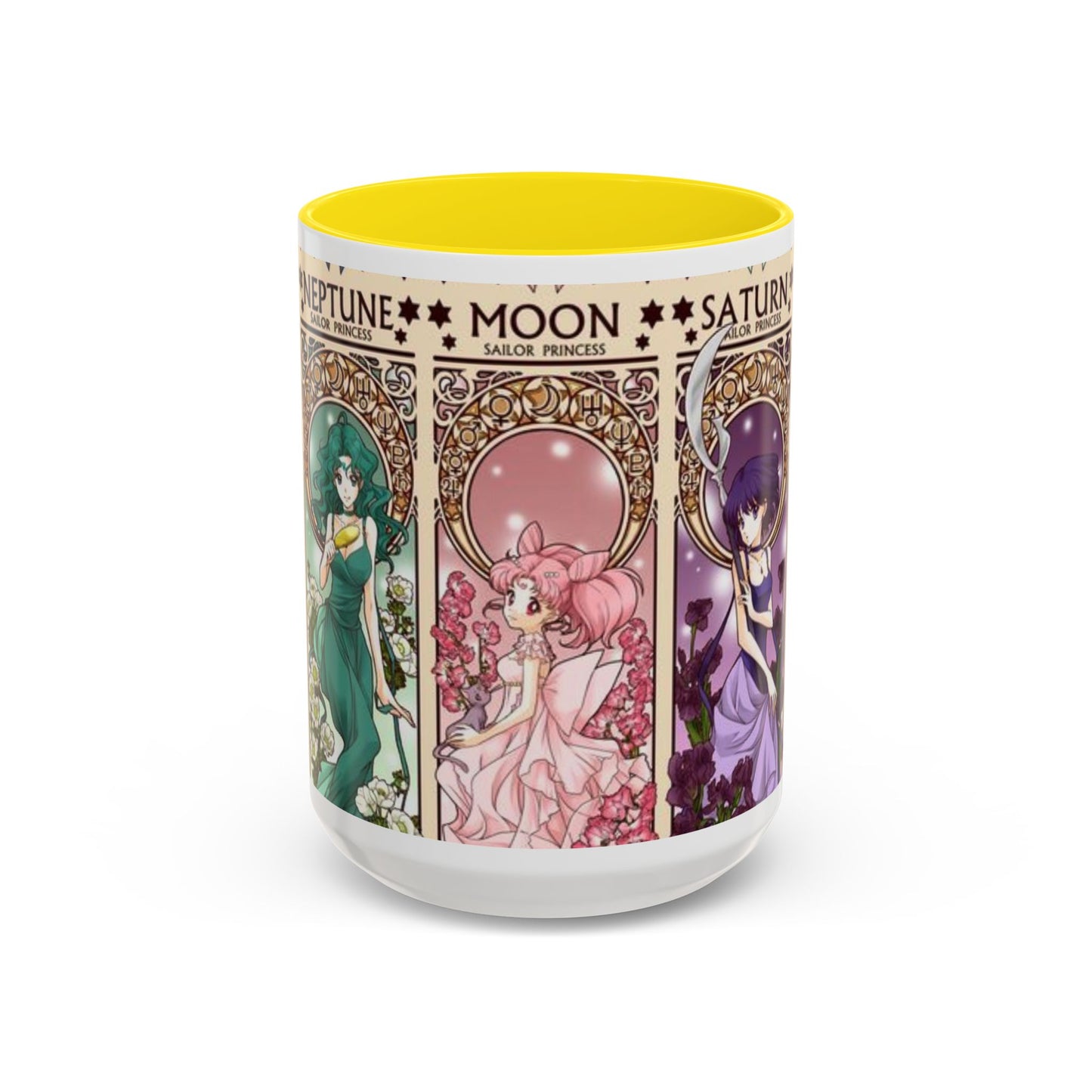 Sailor Moon Outer Guardians Accent Mug – Uranus Neptune Pluto Saturn – Color Handle Anime Cup 11oz 15oz