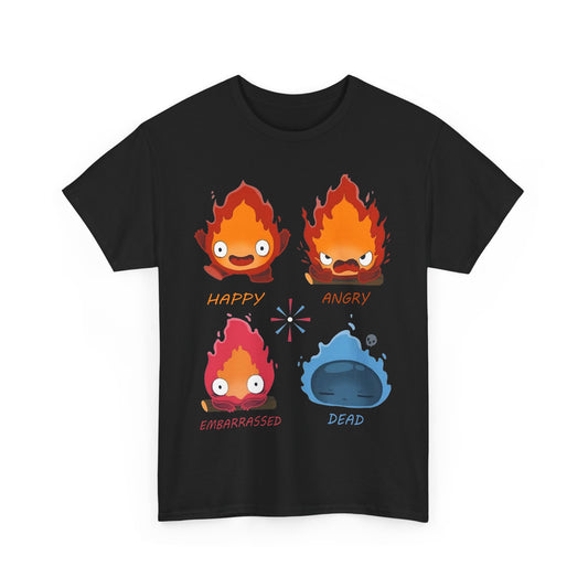 Calcifer Funny Faces T-Shirt – 100% Cotton Howl’s Moving Castle Tee for Studio Ghibli Fans