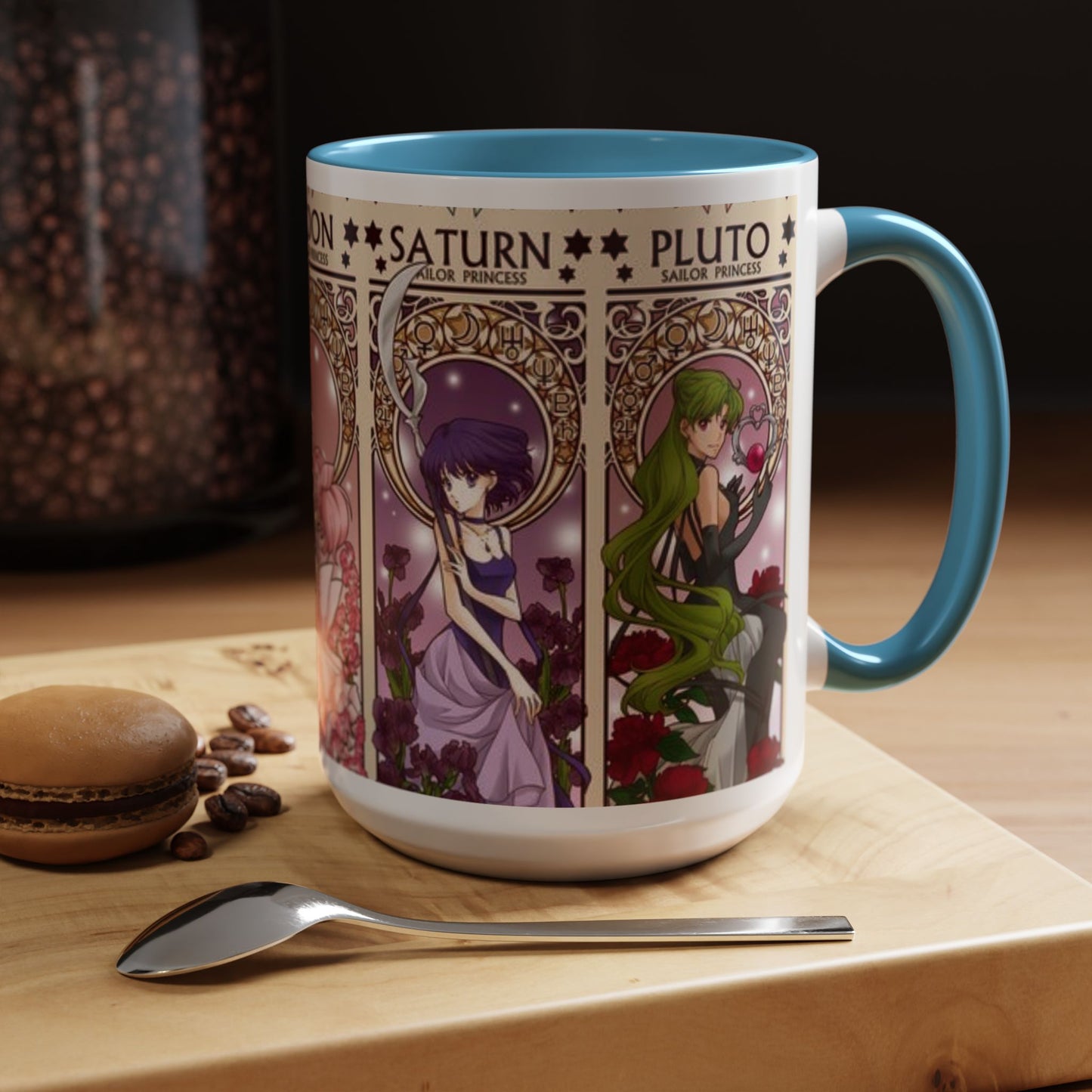 Sailor Moon Outer Guardians Accent Mug – Uranus Neptune Pluto Saturn – Color Handle Anime Cup 11oz 15oz