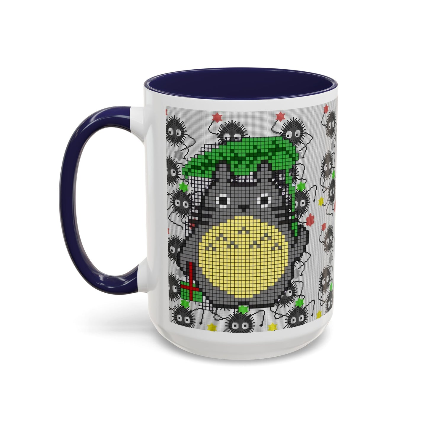 Totoro & Soot Sprites Accent Mug – Color Handle Studio Ghibli Cup – 11oz & 15oz Ceramic Anime Coffee Gift