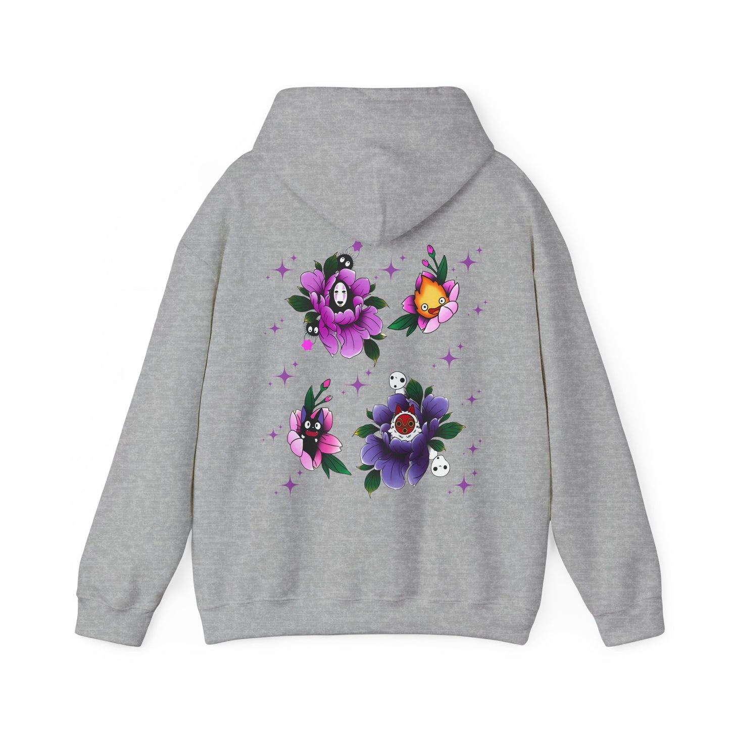 Studio Ghibli Flowers Back Print Hoodie – 100% Cotton Floral Anime Sweatshirt
