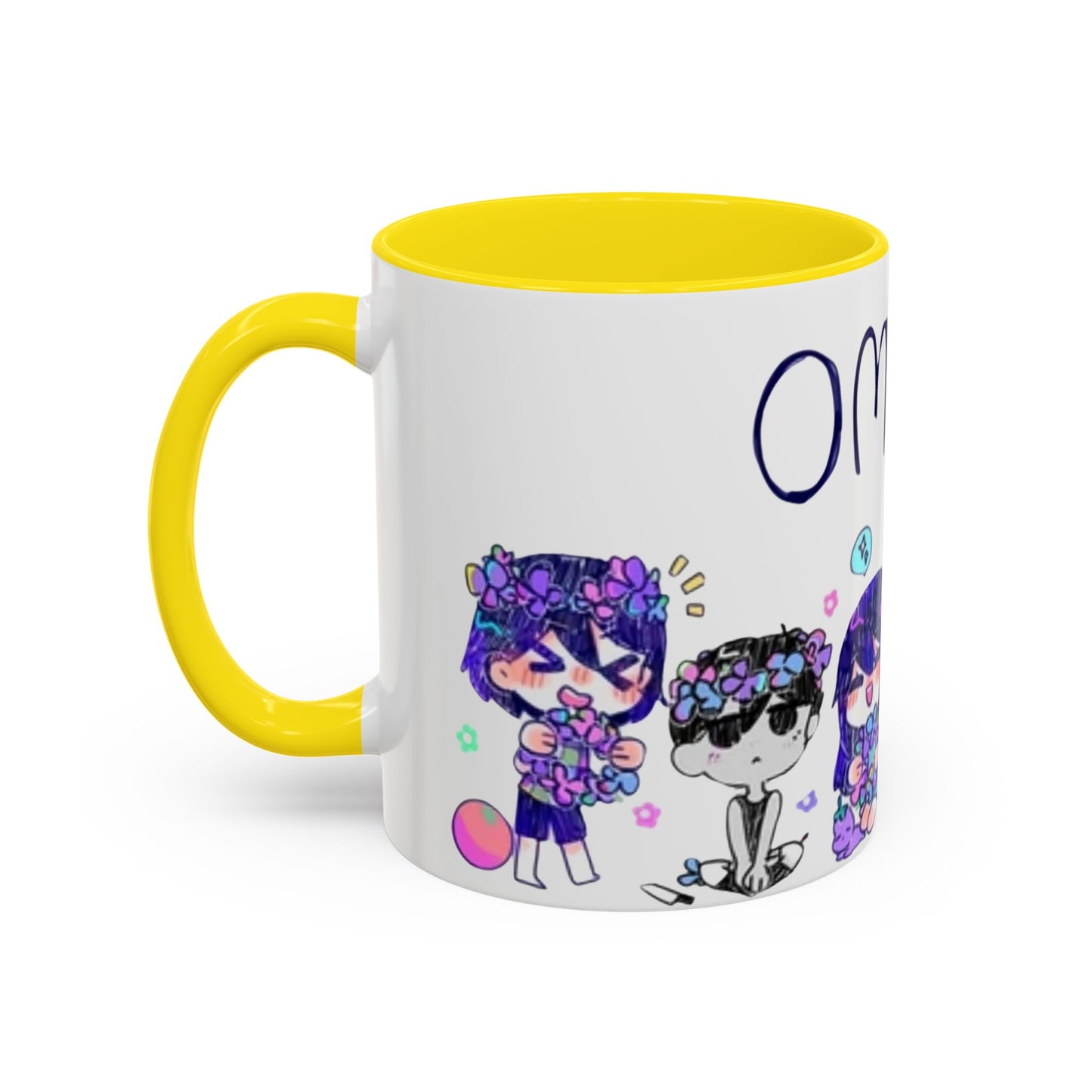 Family Omori Accent Handle Mug – 11oz & 15oz Color Handle Ceramic Cup – Cute Indie Game Gift for Omori Fans